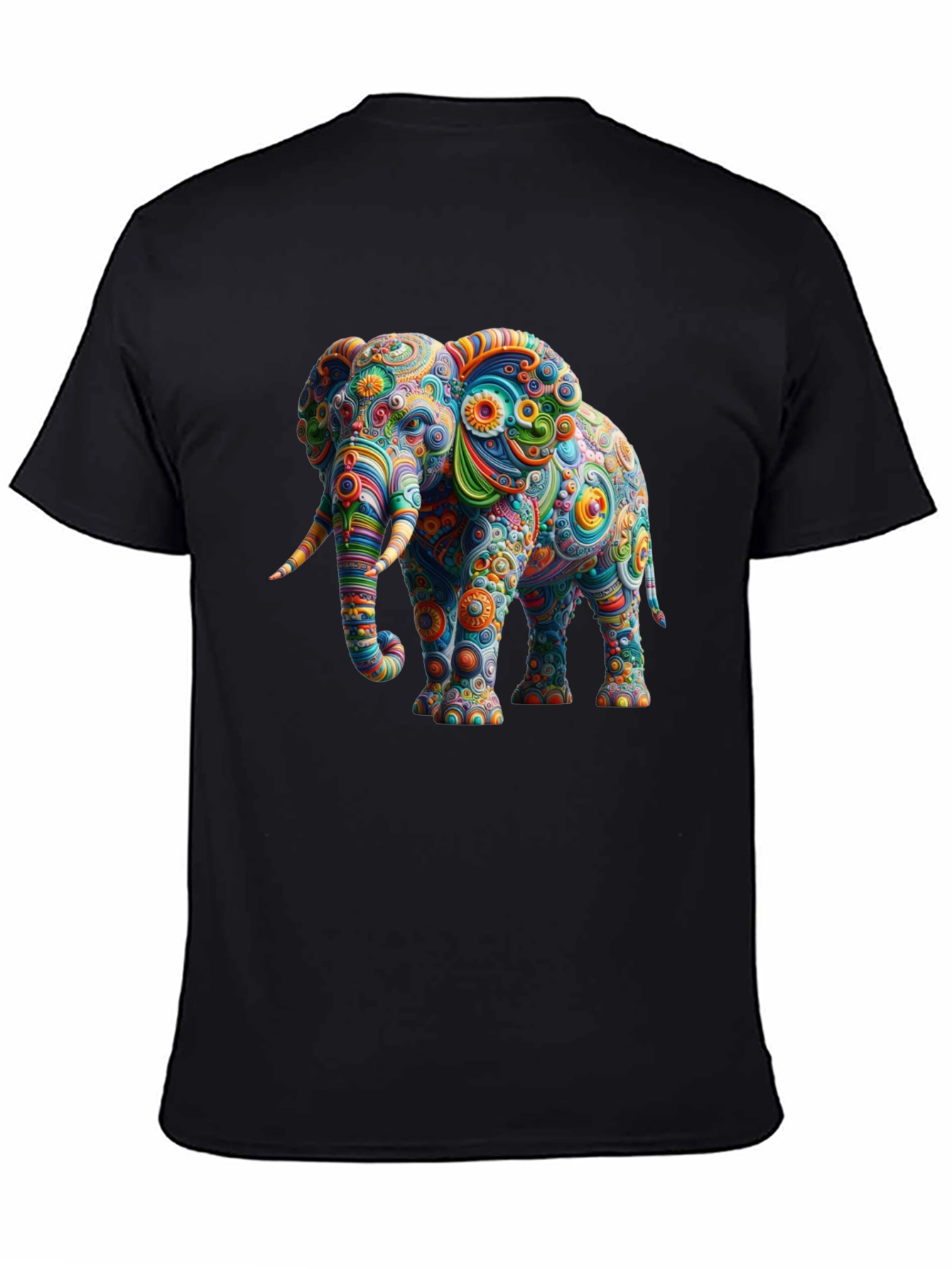 Psychedelic Elephant Graphic Tee - Black