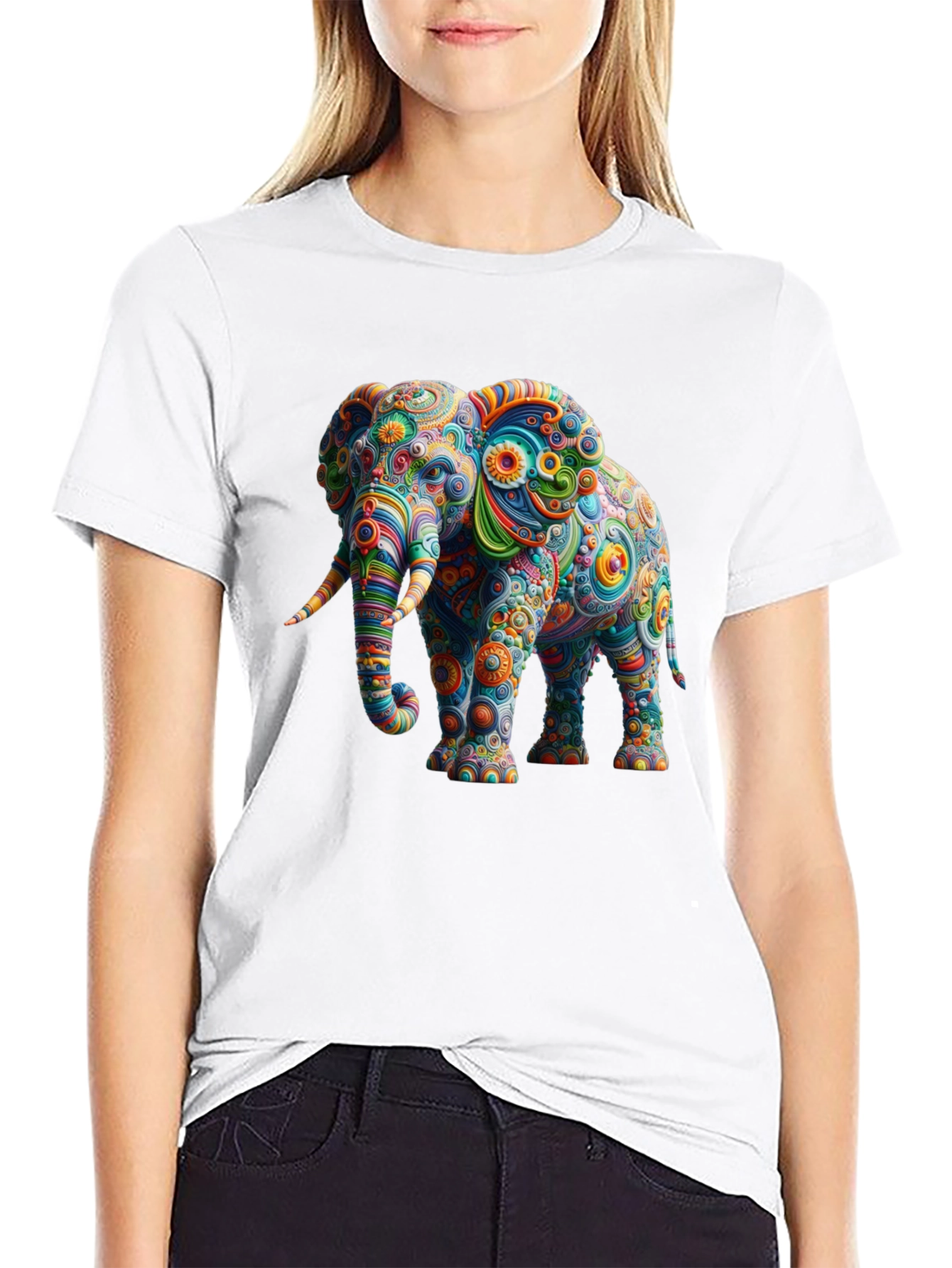 Psychedelic Elephant Graphic Tee - Black