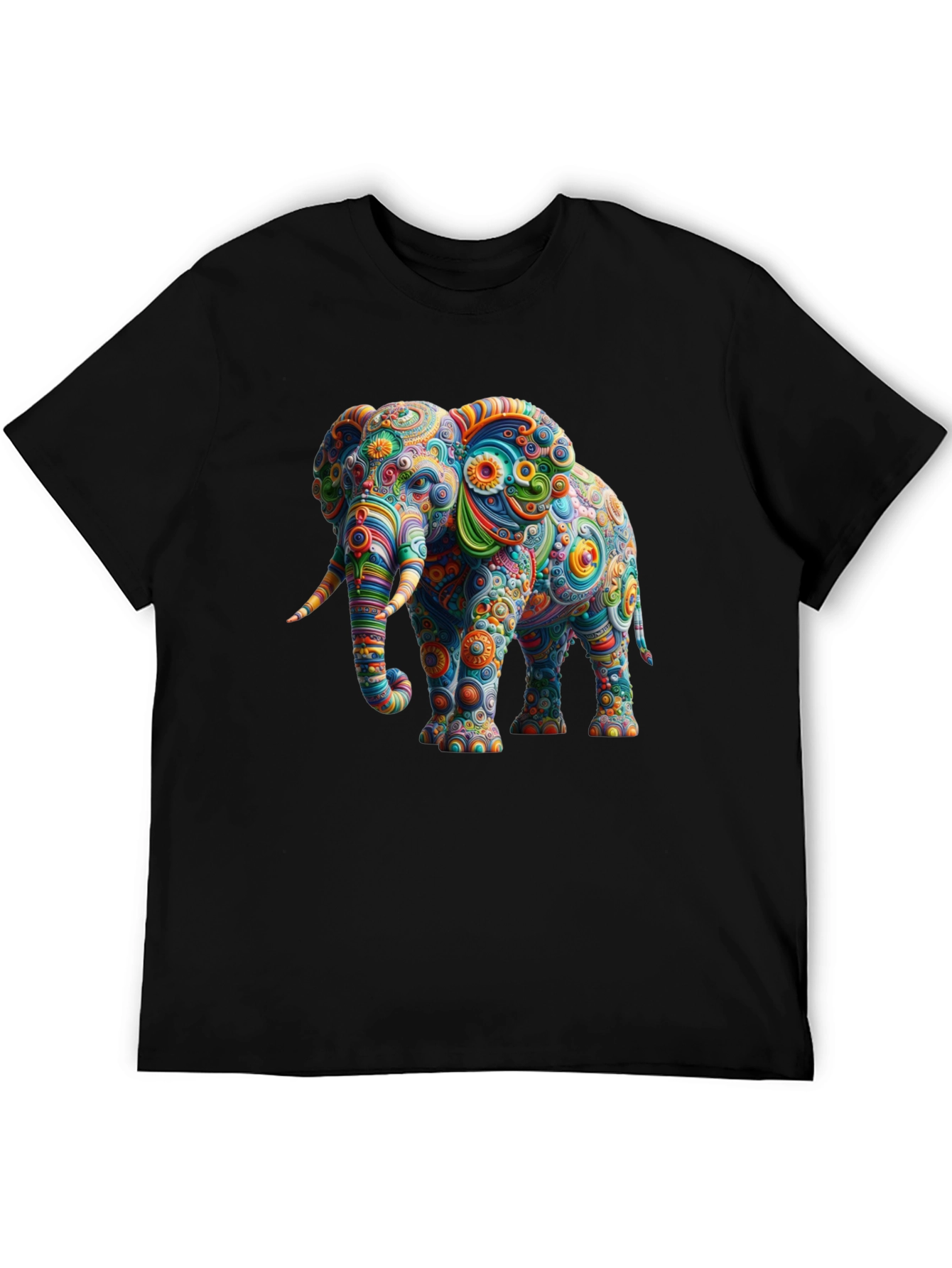 Psychedelic Elephant Graphic Tee - Black