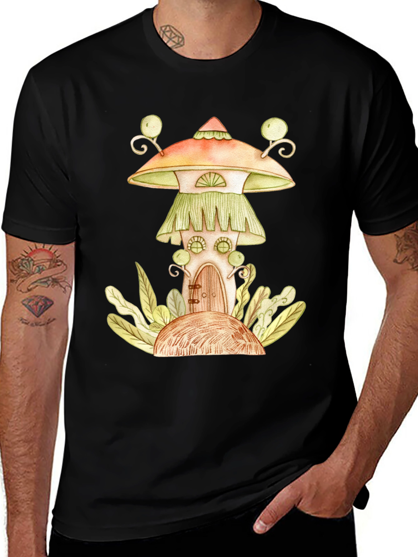 Whimsical Mushroom House Graphic Tee