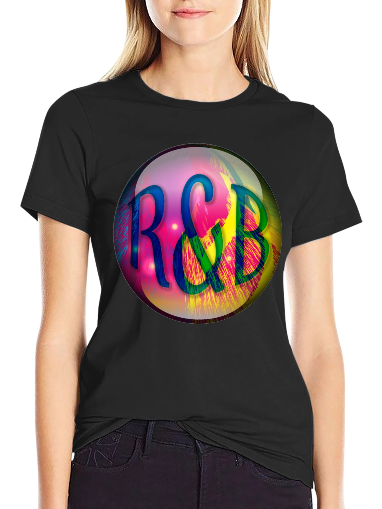 R&B Graphic Print Black T-Shirt