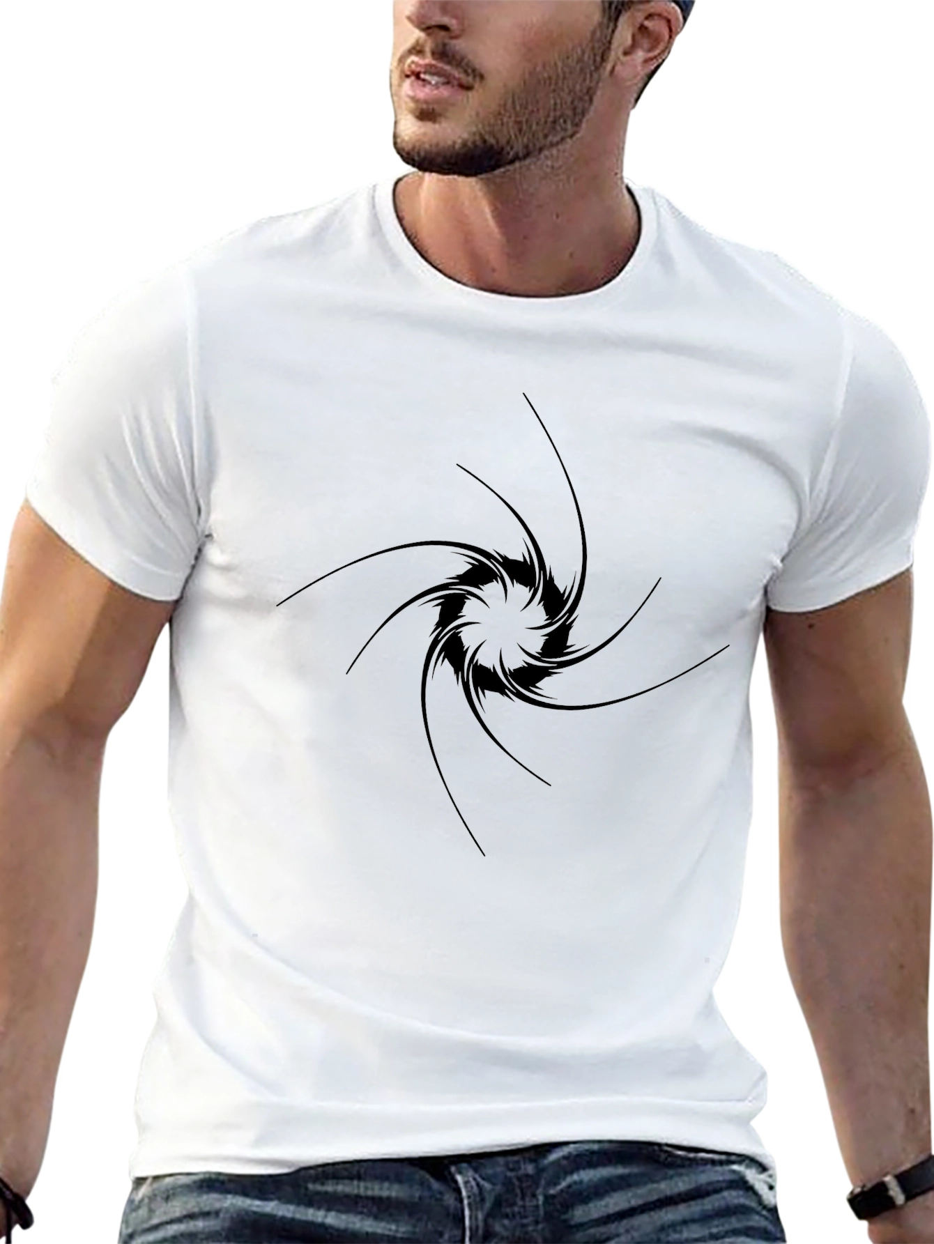 Mens Black T-Shirt with Vortex Design