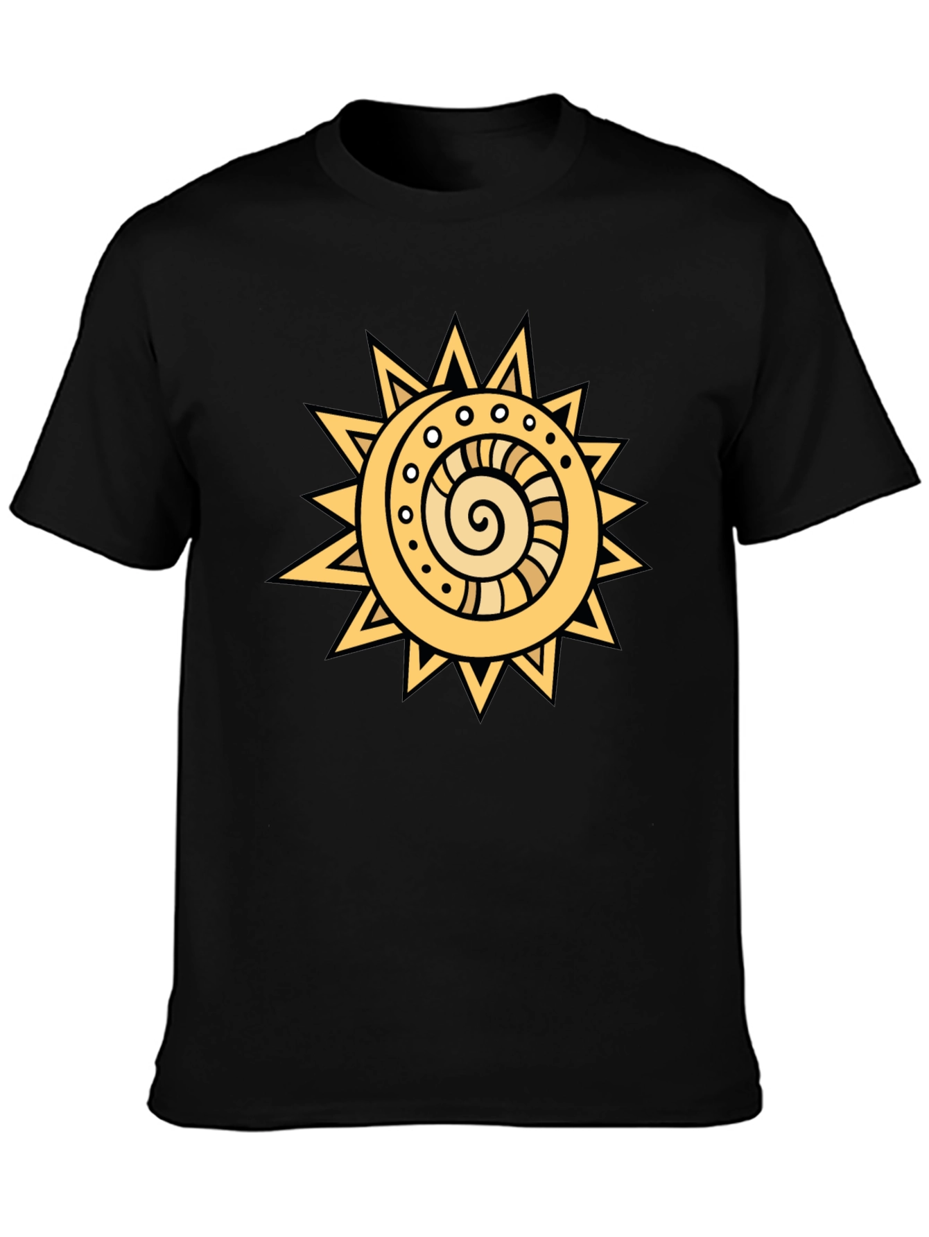 Tribal Sun Graphic Tee - Black Cotton T-Shirt