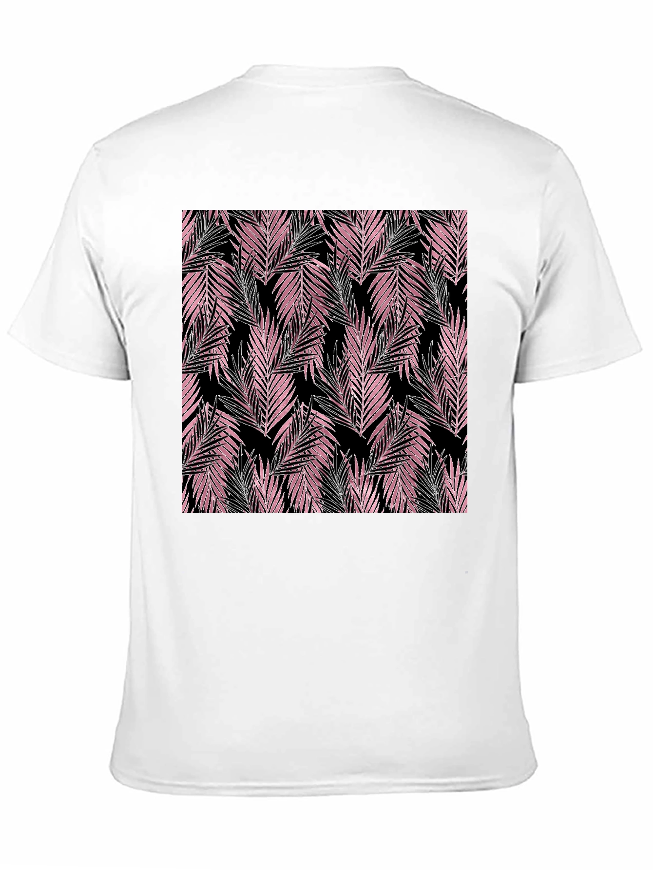 Tropical Pink Leaves Black T-Shirt