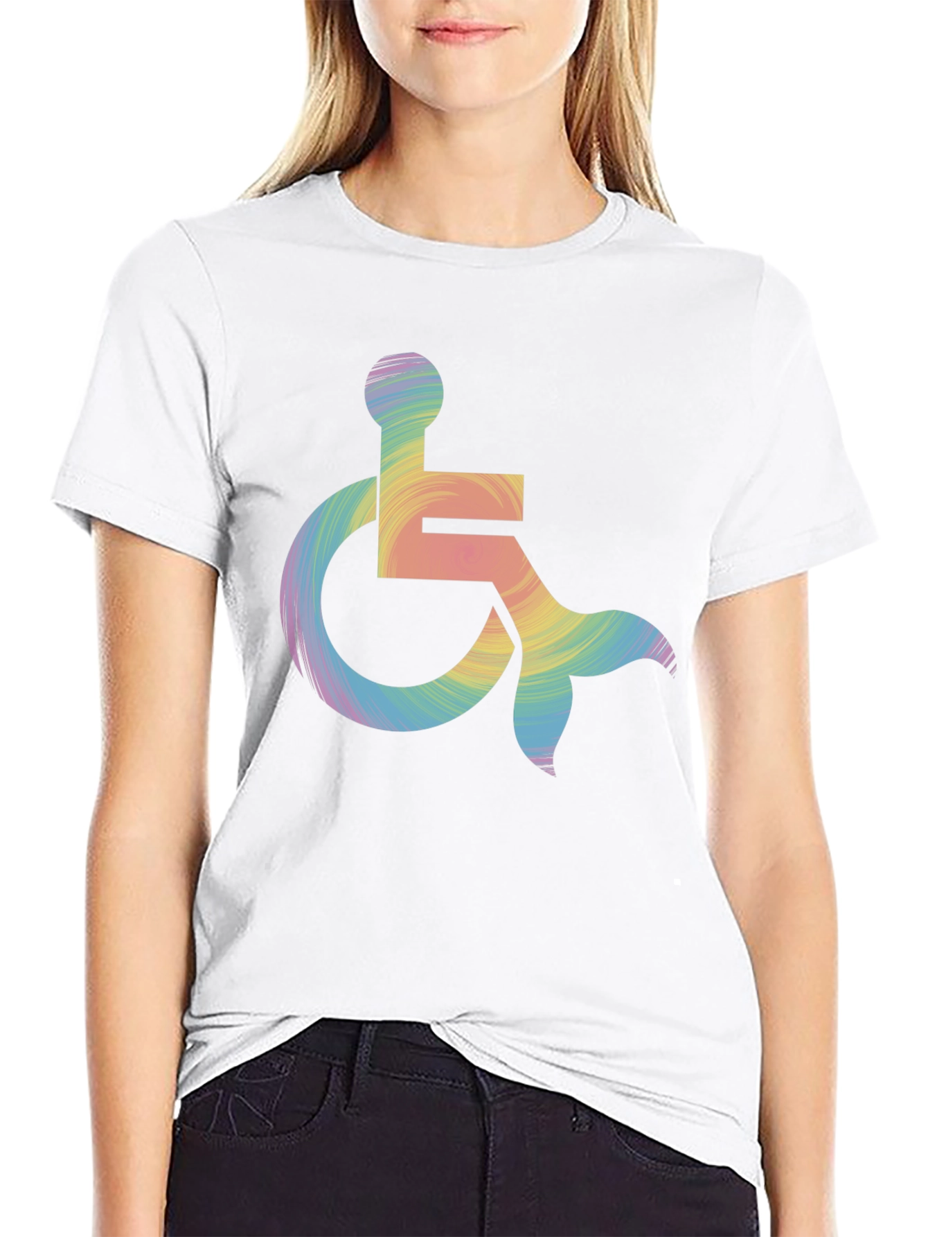 Rainbow Wheelchair Mermaid Tail T-Shirt