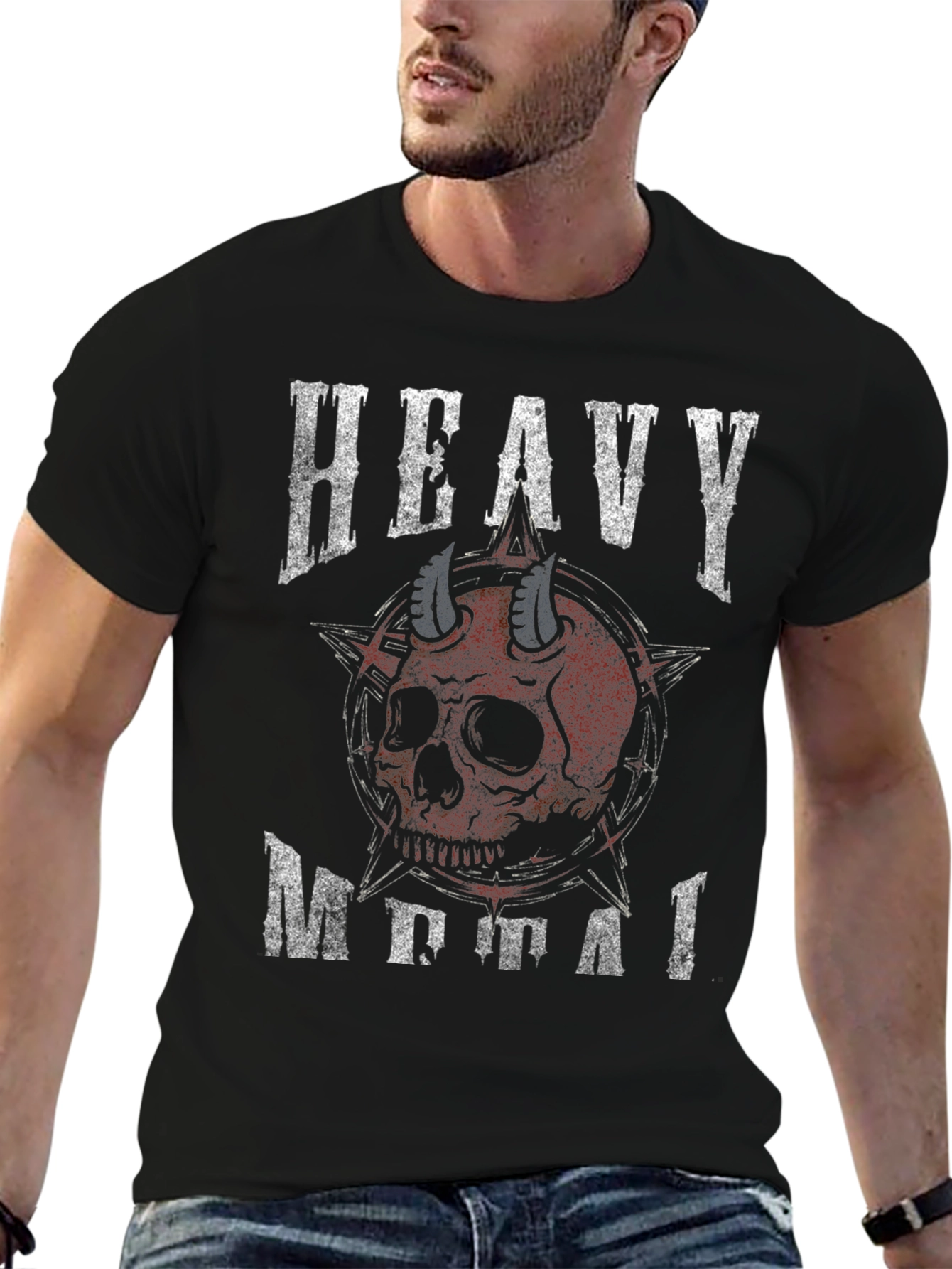 Heavy Metal Skull Graphic Black T-Shirt