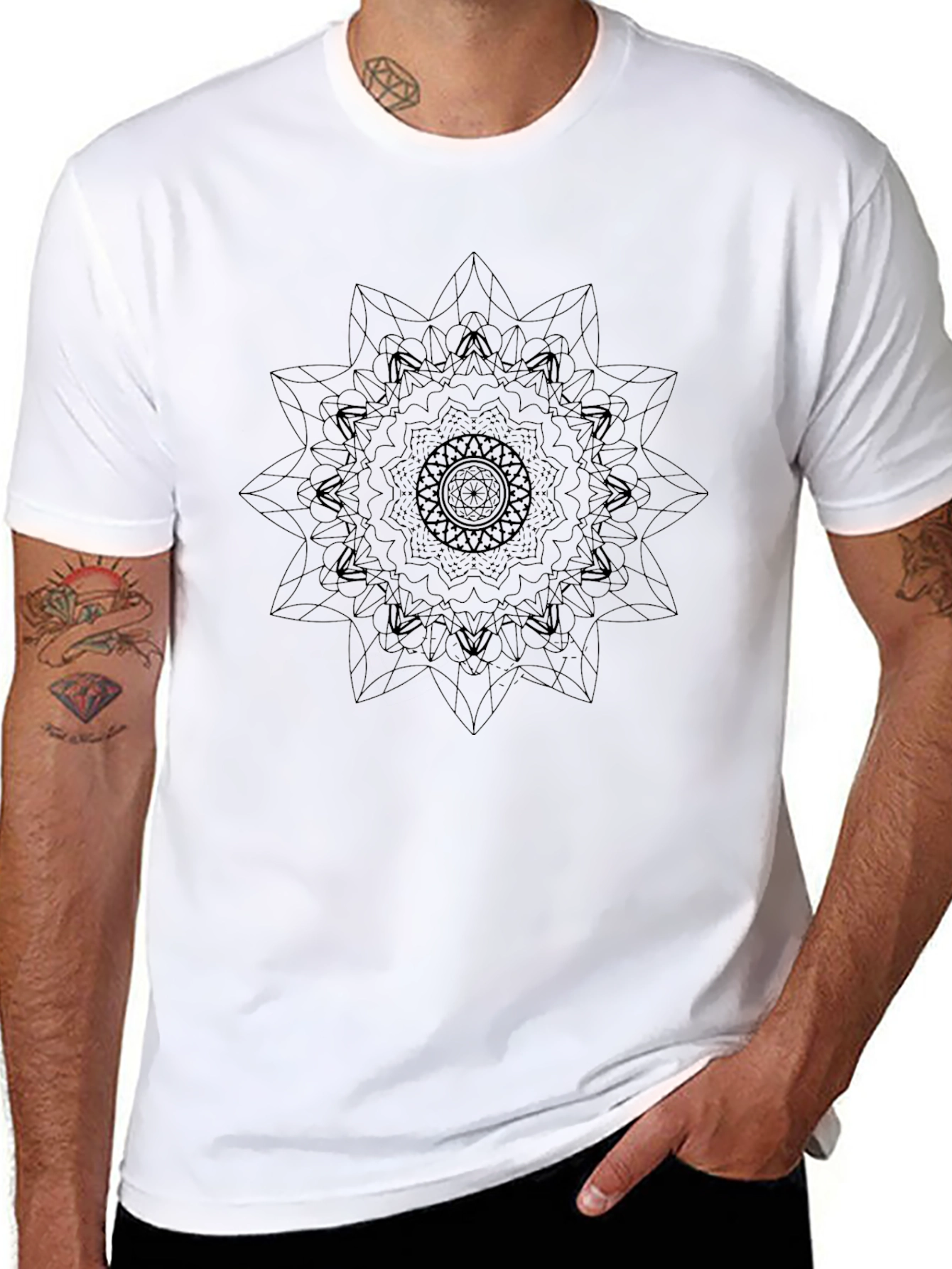 Geometric Mandala Print Mens Black Tee