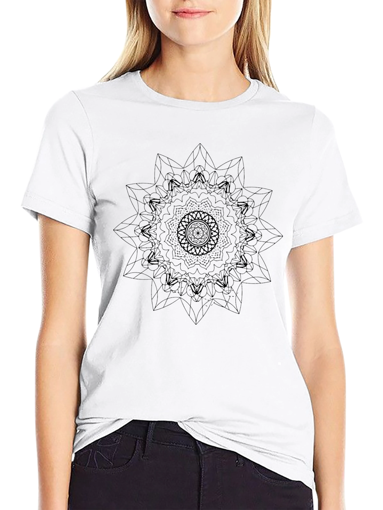 Geometric Mandala Print Mens Black Tee