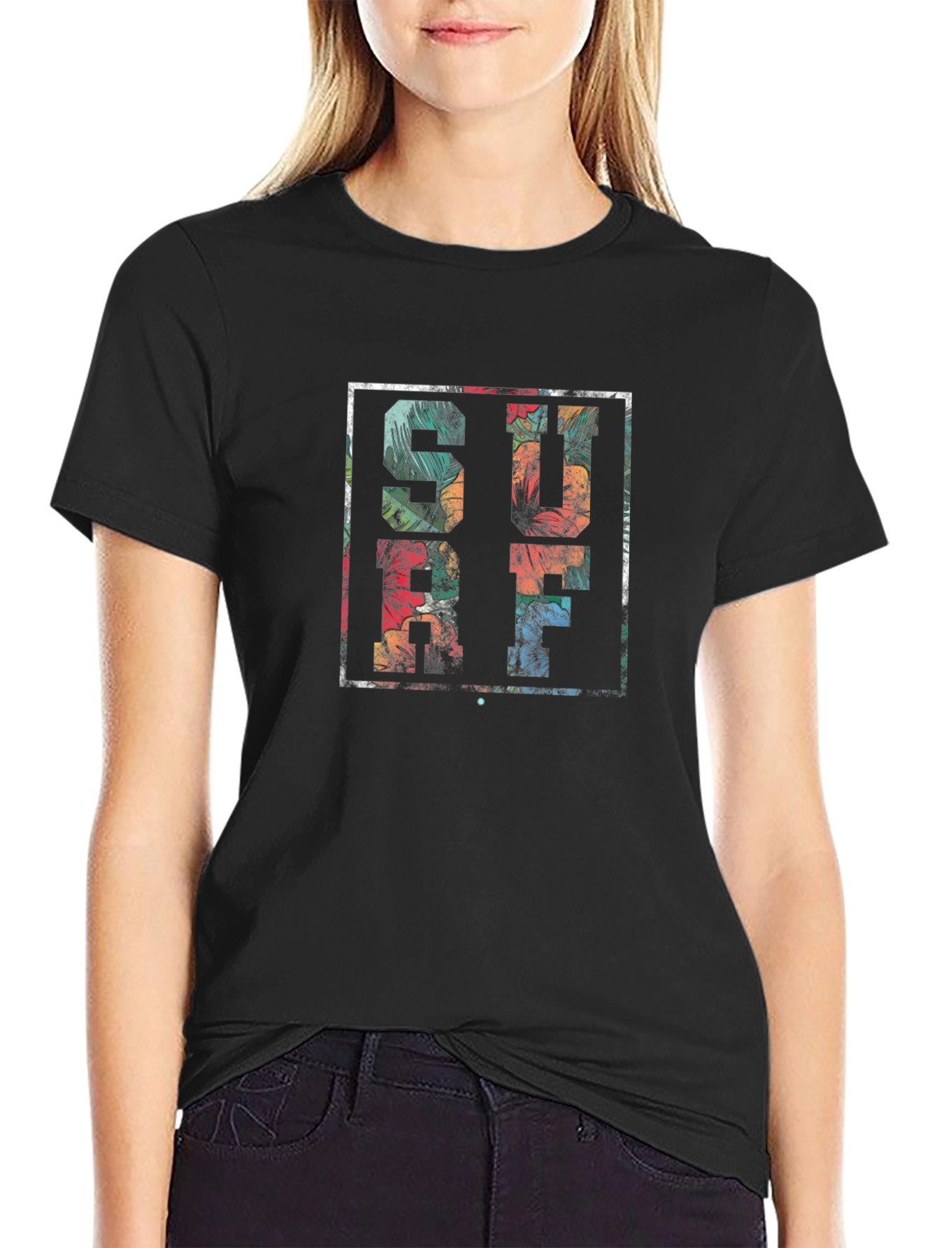 Tropical Surf Graphic T-Shirt - Black