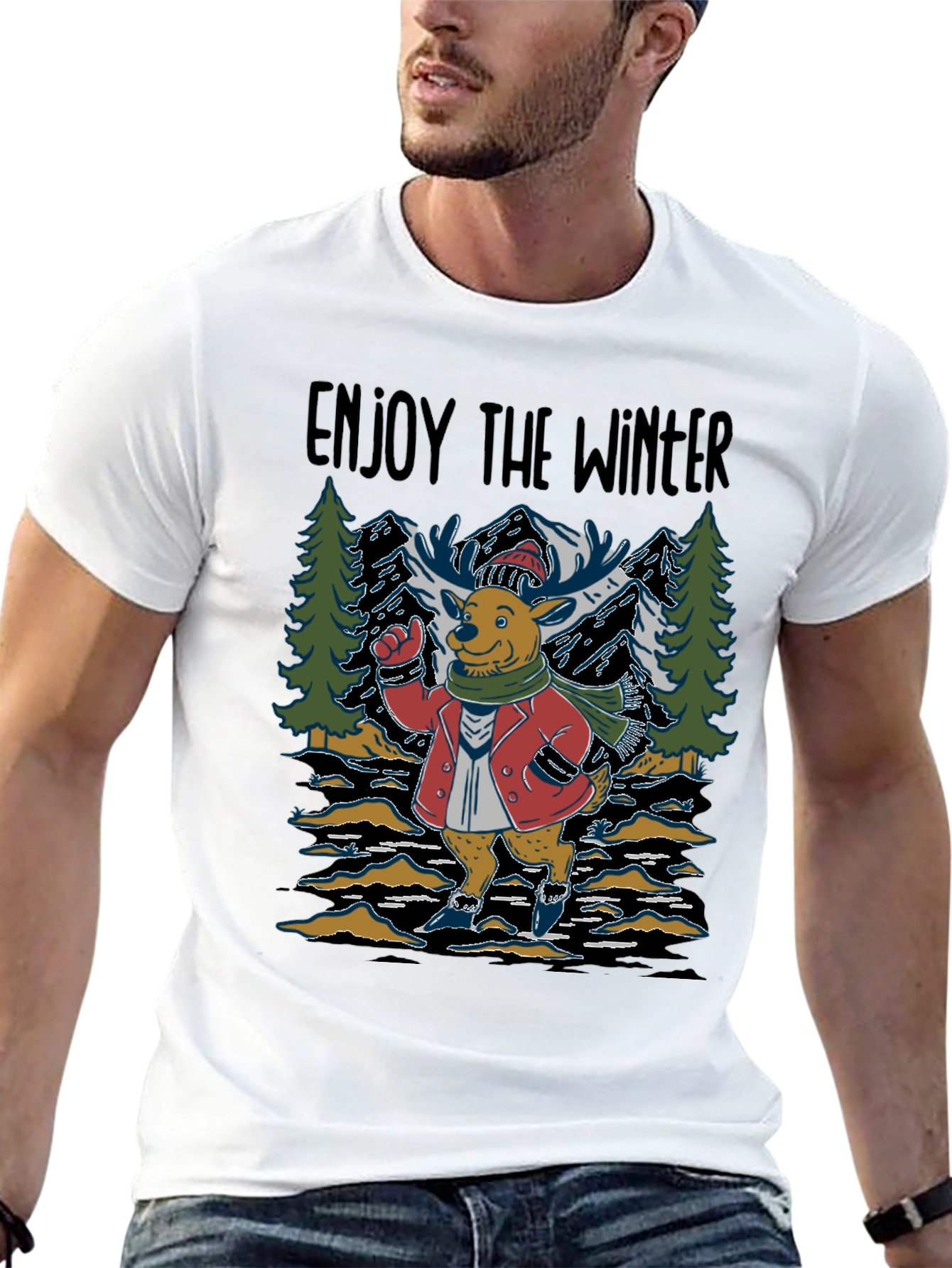 Enjoy the Winter Deer Graphic T-Shirt