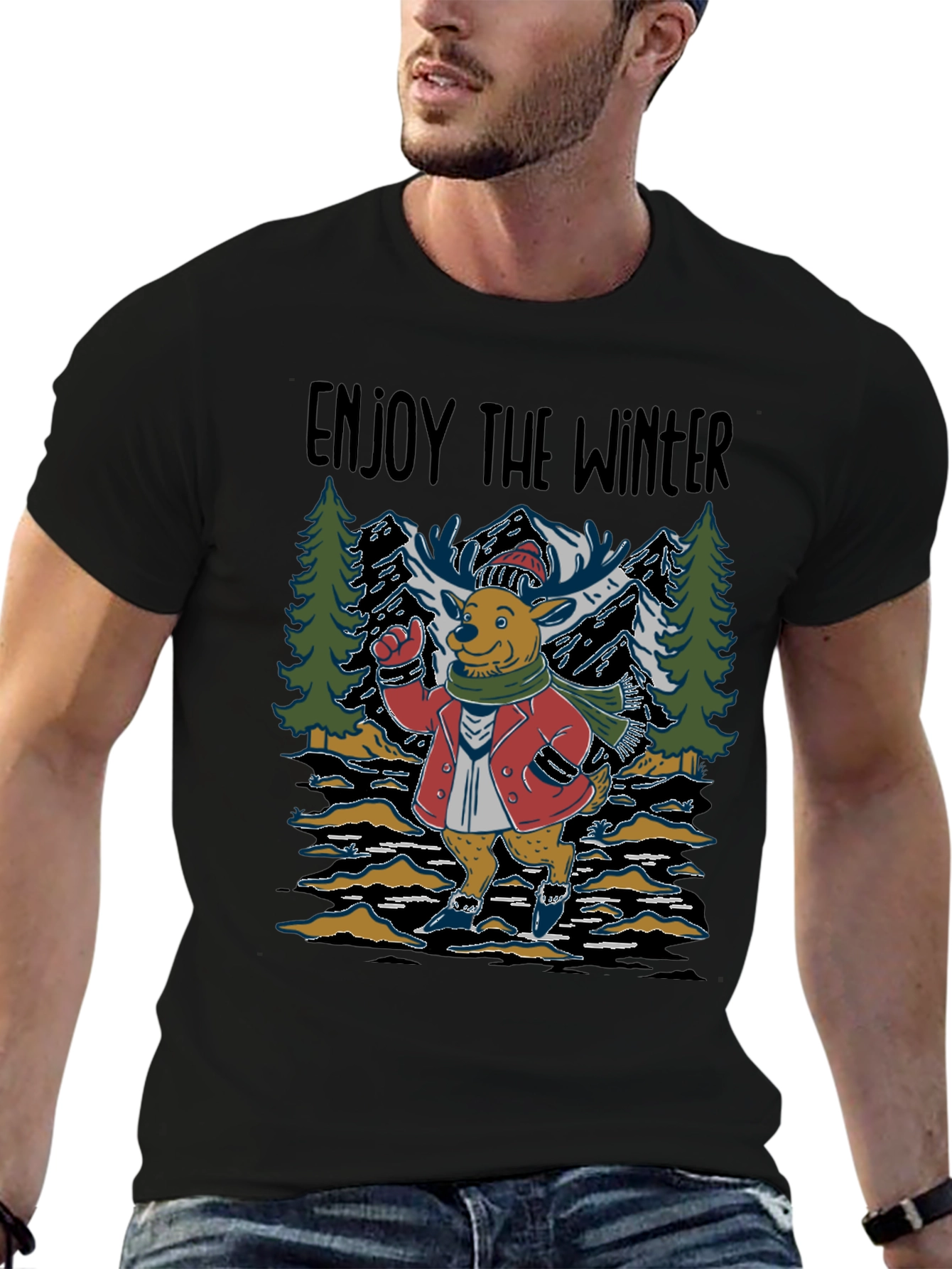 Enjoy the Winter Deer Graphic T-Shirt