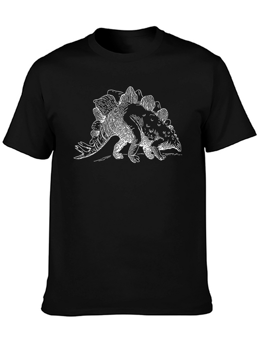 Stegosaurus Graphic Tee - Black Cotton T-Shirt