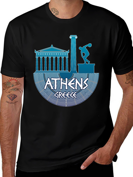 Athens Greece Graphic Tee - Black Short Sleeve T-Shirt