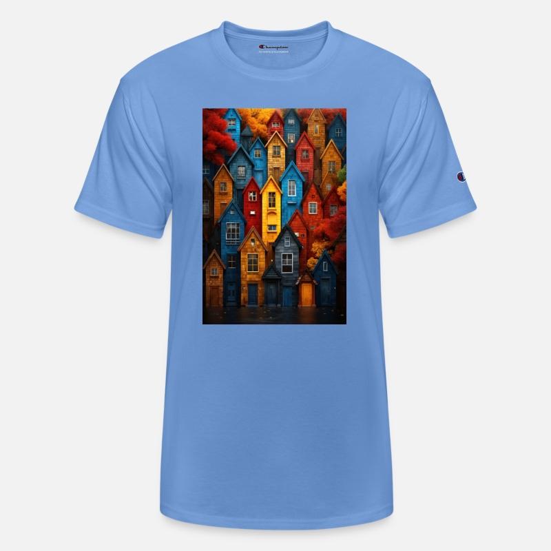 Autumn Village Scene: Colorful Houses & Trees