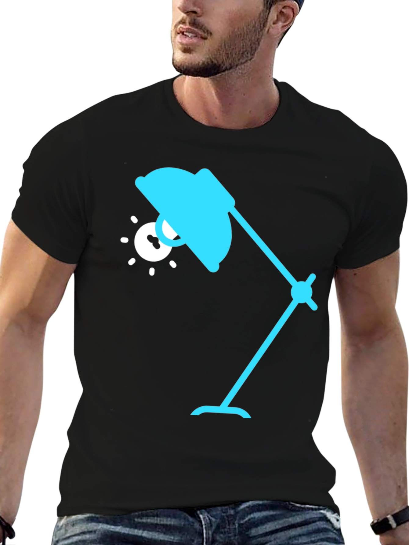Stylish Black T-Shirt with Lamp Graphic