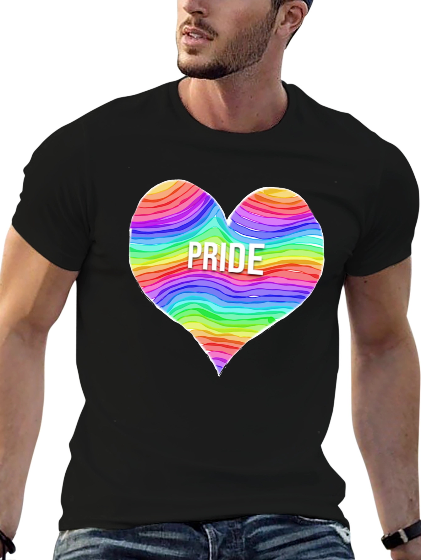 Pride Heart Graphic T-Shirt - Black Crew Neck Tee