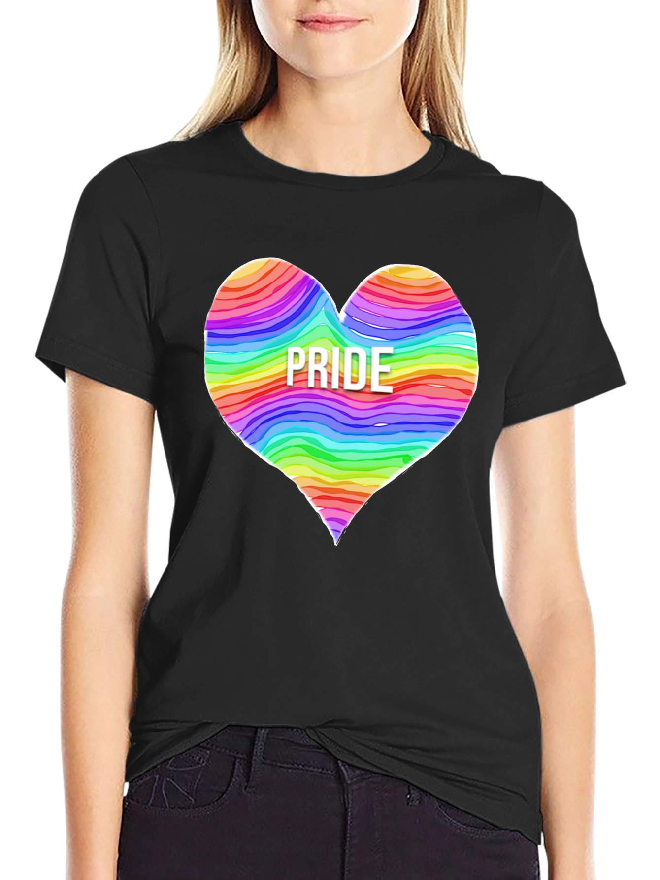 Pride Heart Graphic T-Shirt - Black Crew Neck Tee