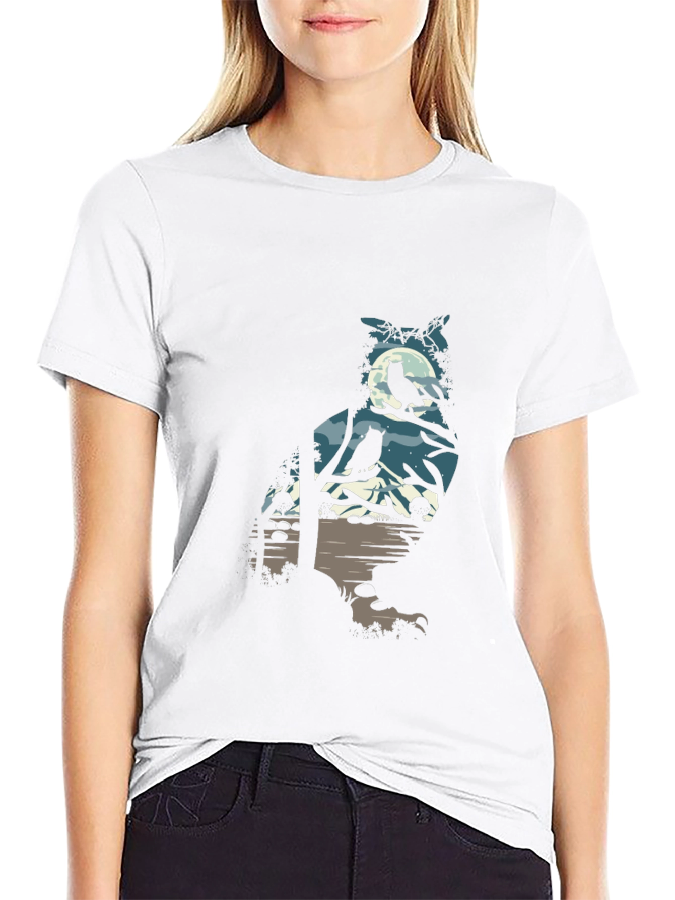 Owl Silhouette Graphic Print Tee