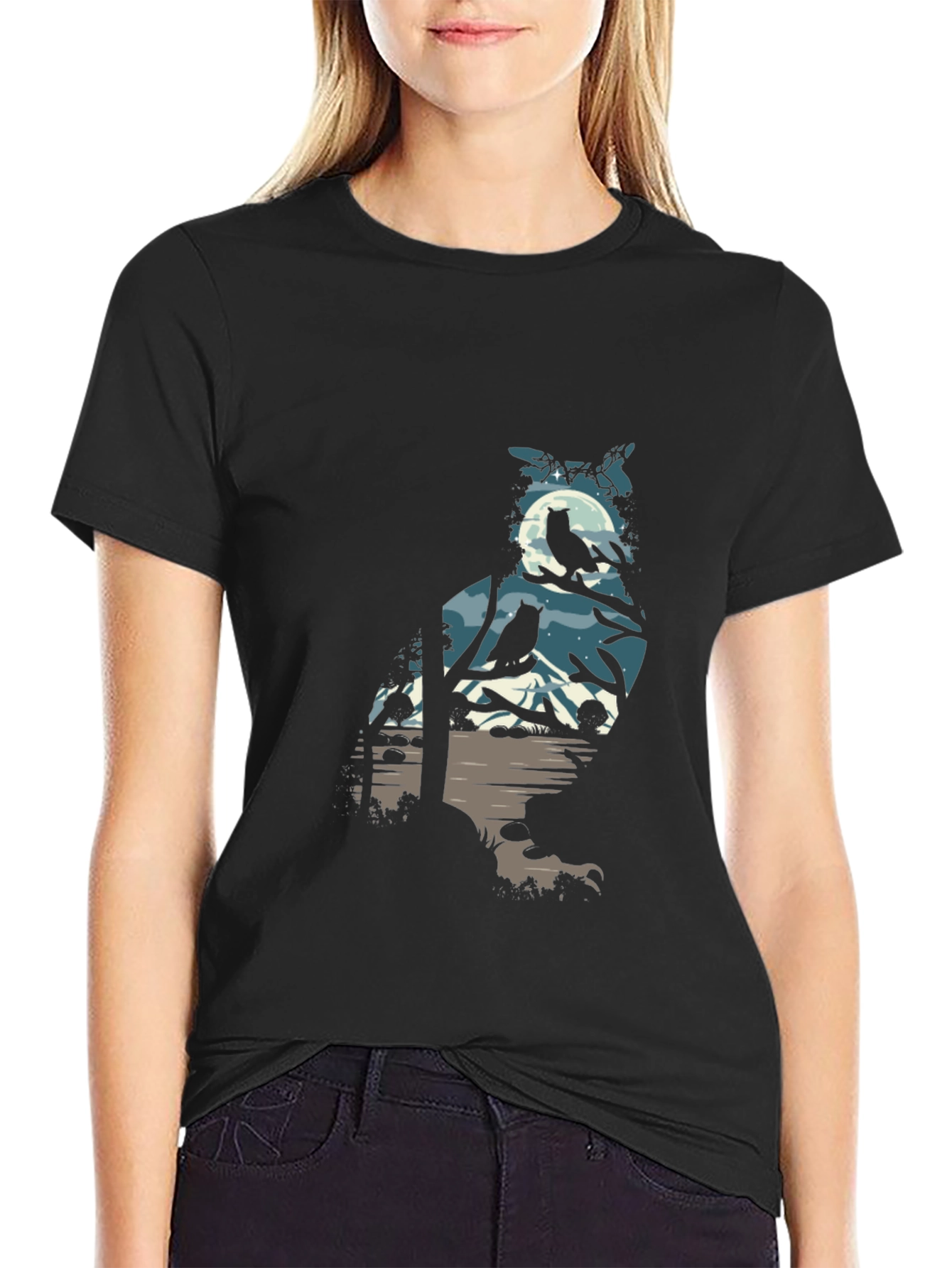 Owl Silhouette Graphic Print Tee