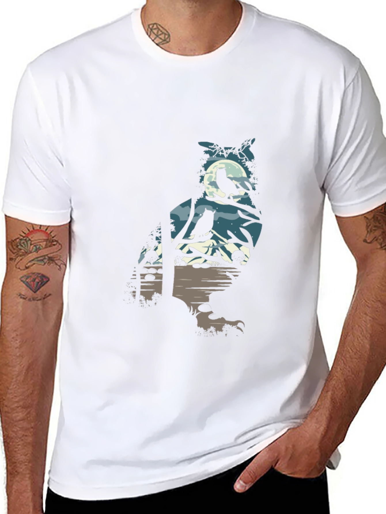 Owl Silhouette Graphic Print Tee