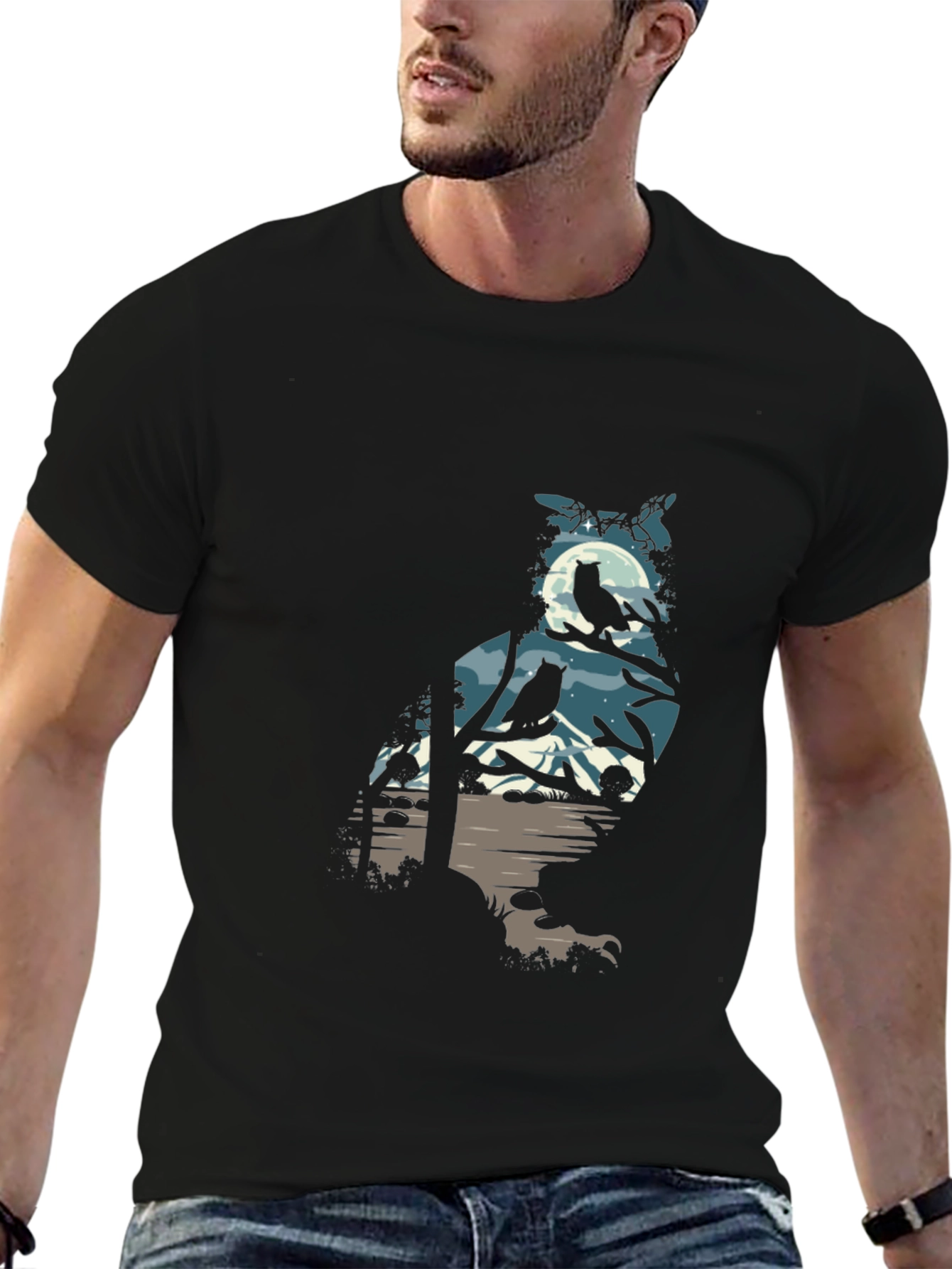 Owl Silhouette Graphic Print Tee