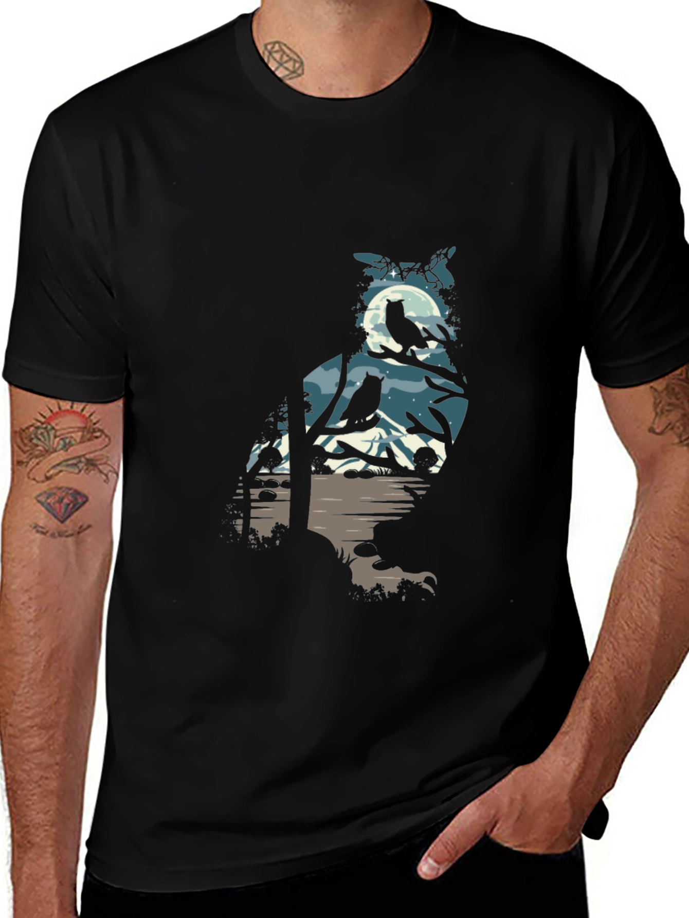 Owl Silhouette Graphic Print Tee