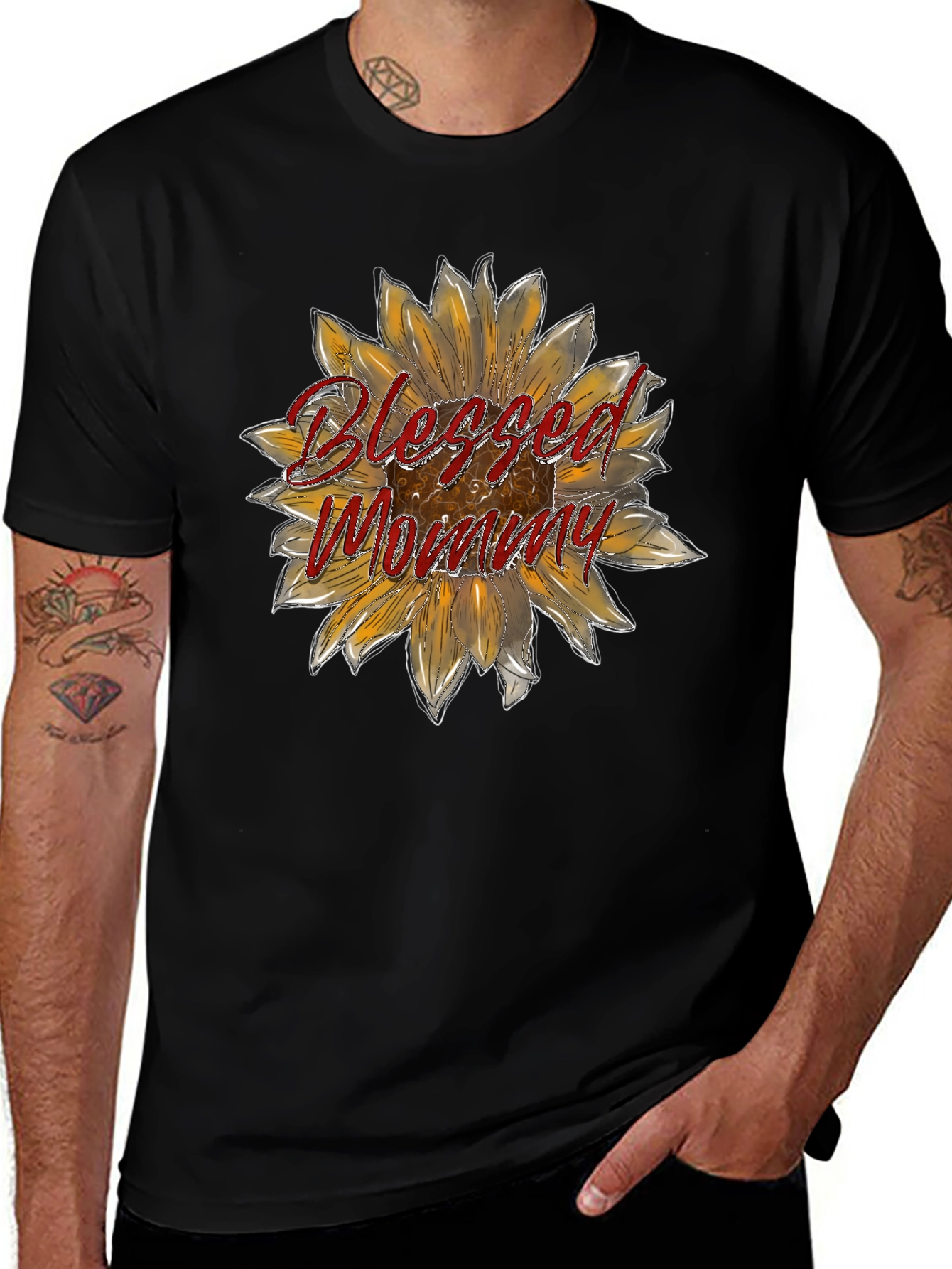 Blessed Mommy Sunflower Graphic T-Shirt