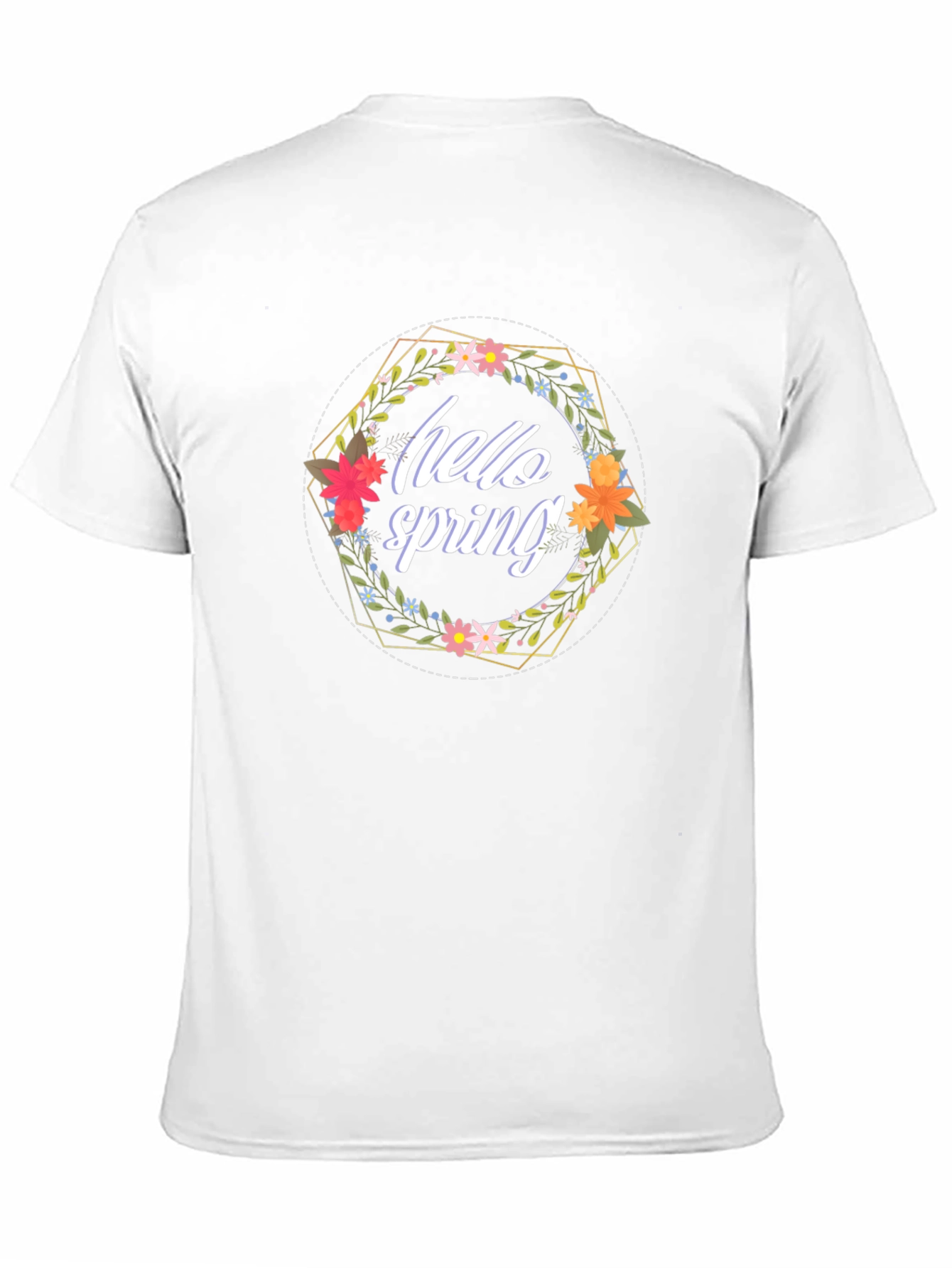 Hello Spring Floral Wreath Black T-Shirt