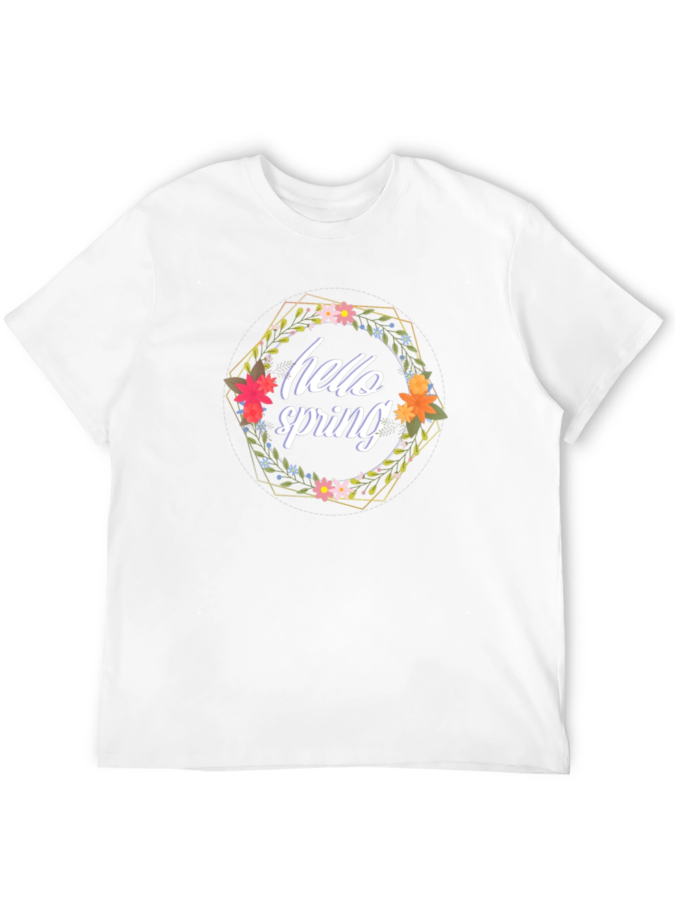Hello Spring Floral Wreath Black T-Shirt
