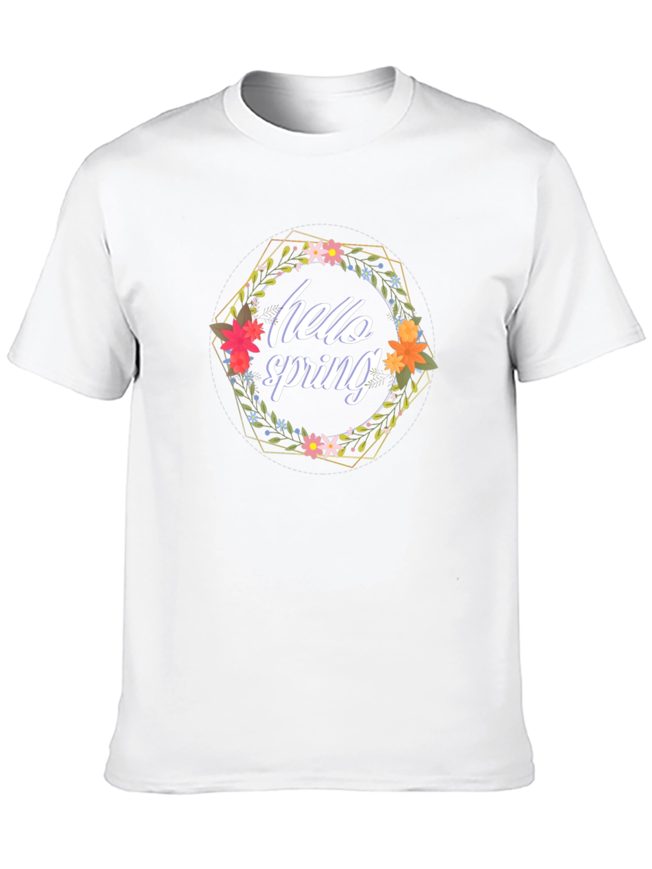 Hello Spring Floral Wreath Black T-Shirt