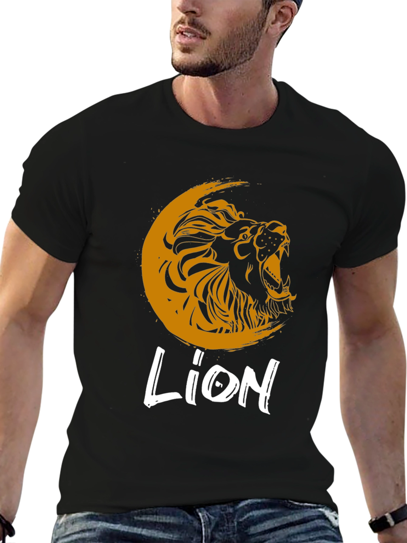 Lion Graphic Print Crew Neck T-Shirt
