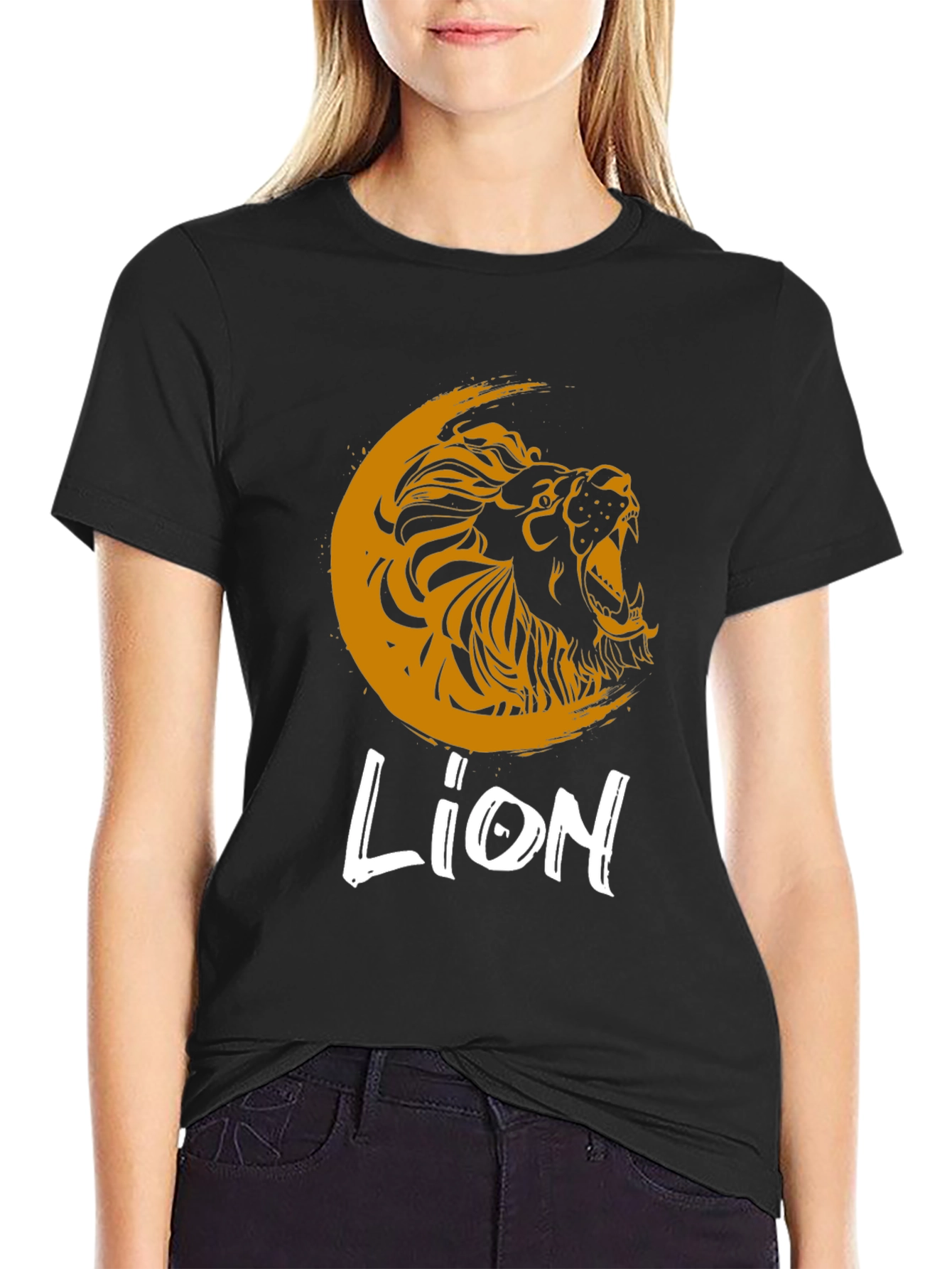 Lion Graphic Print Crew Neck T-Shirt