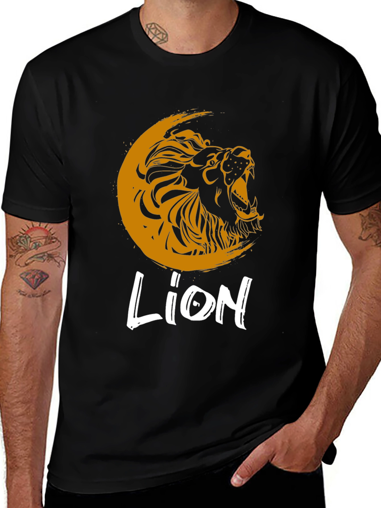 Lion Graphic Print Crew Neck T-Shirt