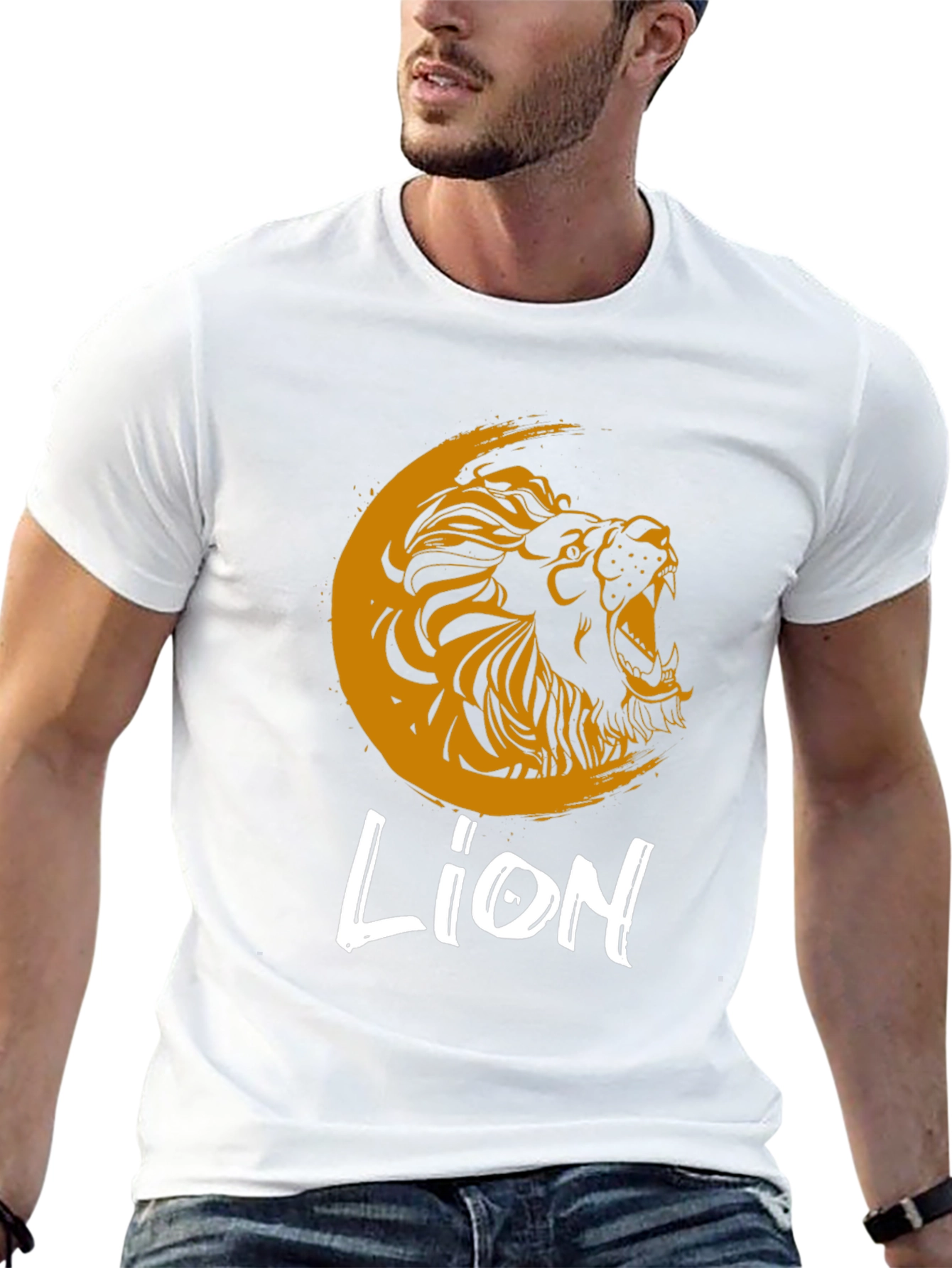 Lion Graphic Print Crew Neck T-Shirt