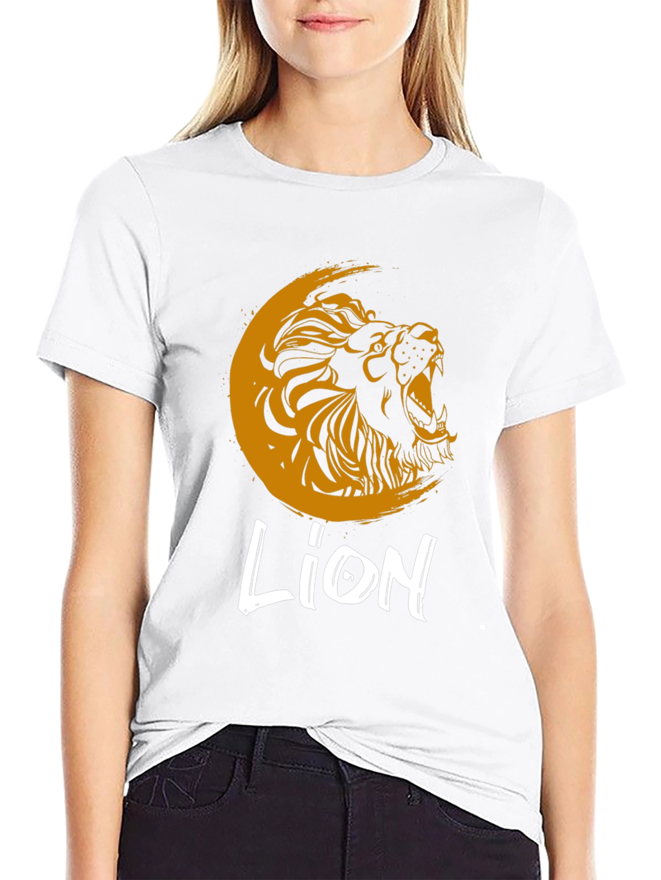Lion Graphic Print Crew Neck T-Shirt