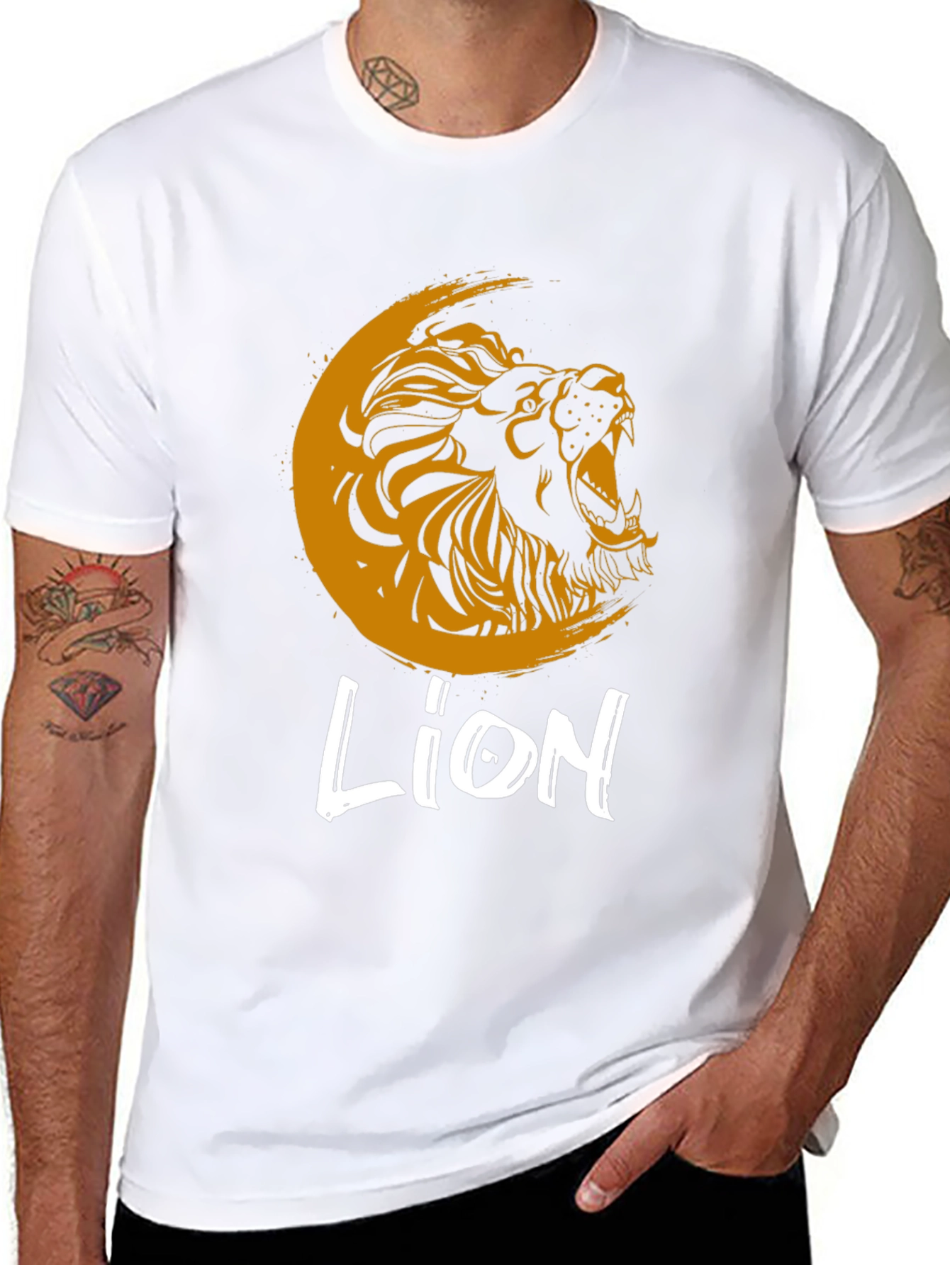 Lion Graphic Print Crew Neck T-Shirt