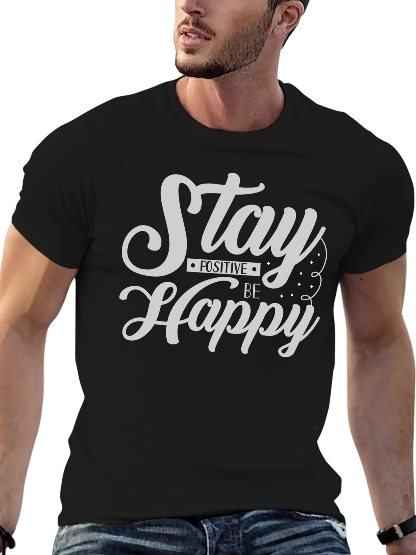 Stay Positive Be Happy Graphic Tee - Black