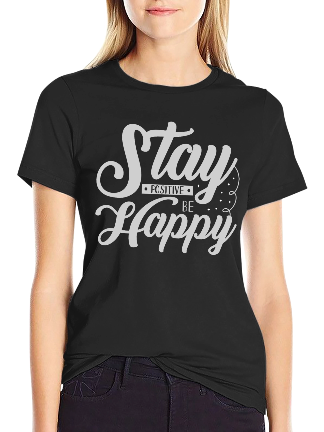 Stay Positive Be Happy Graphic Tee - Black
