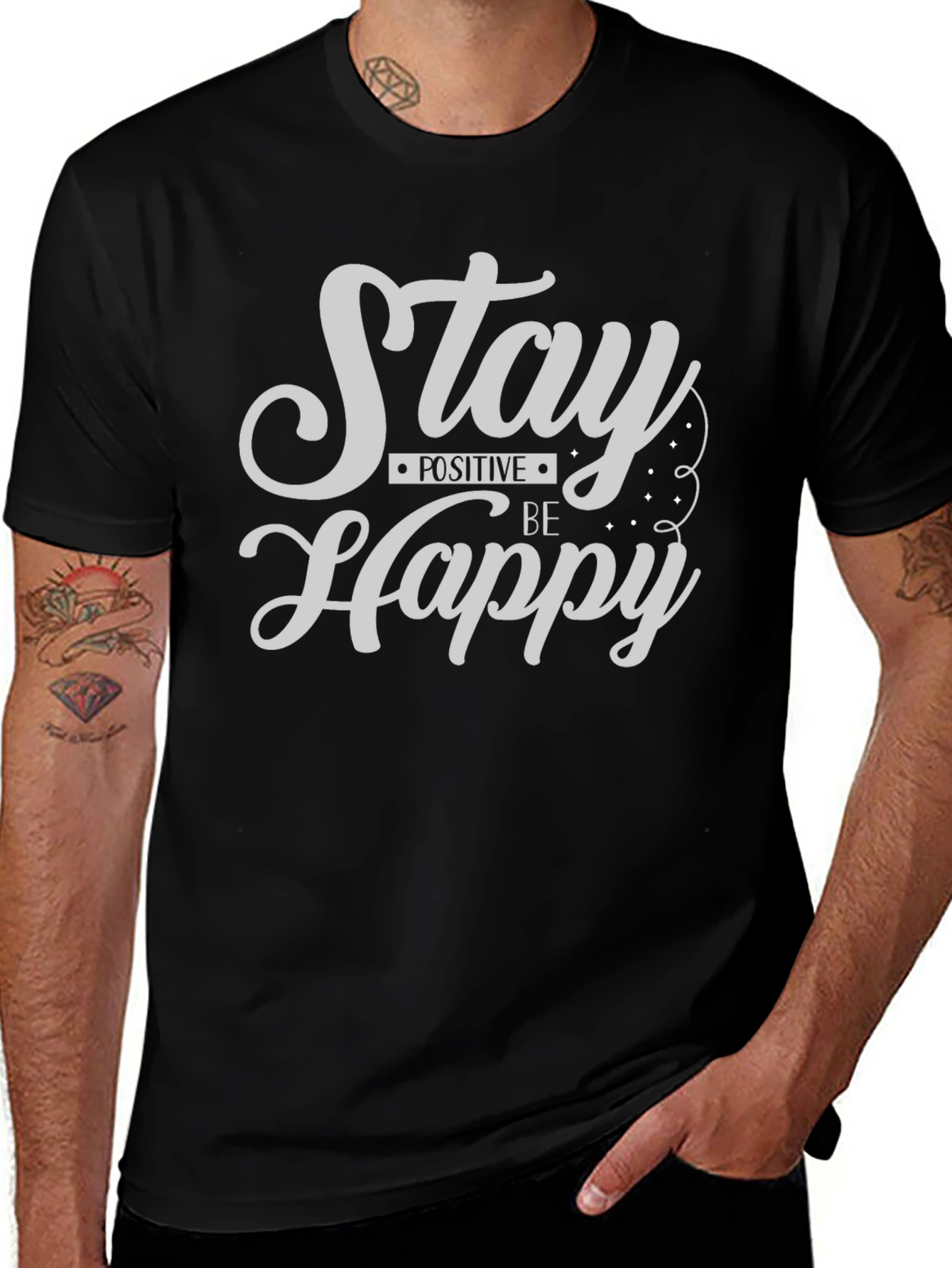 Stay Positive Be Happy Graphic Tee - Black