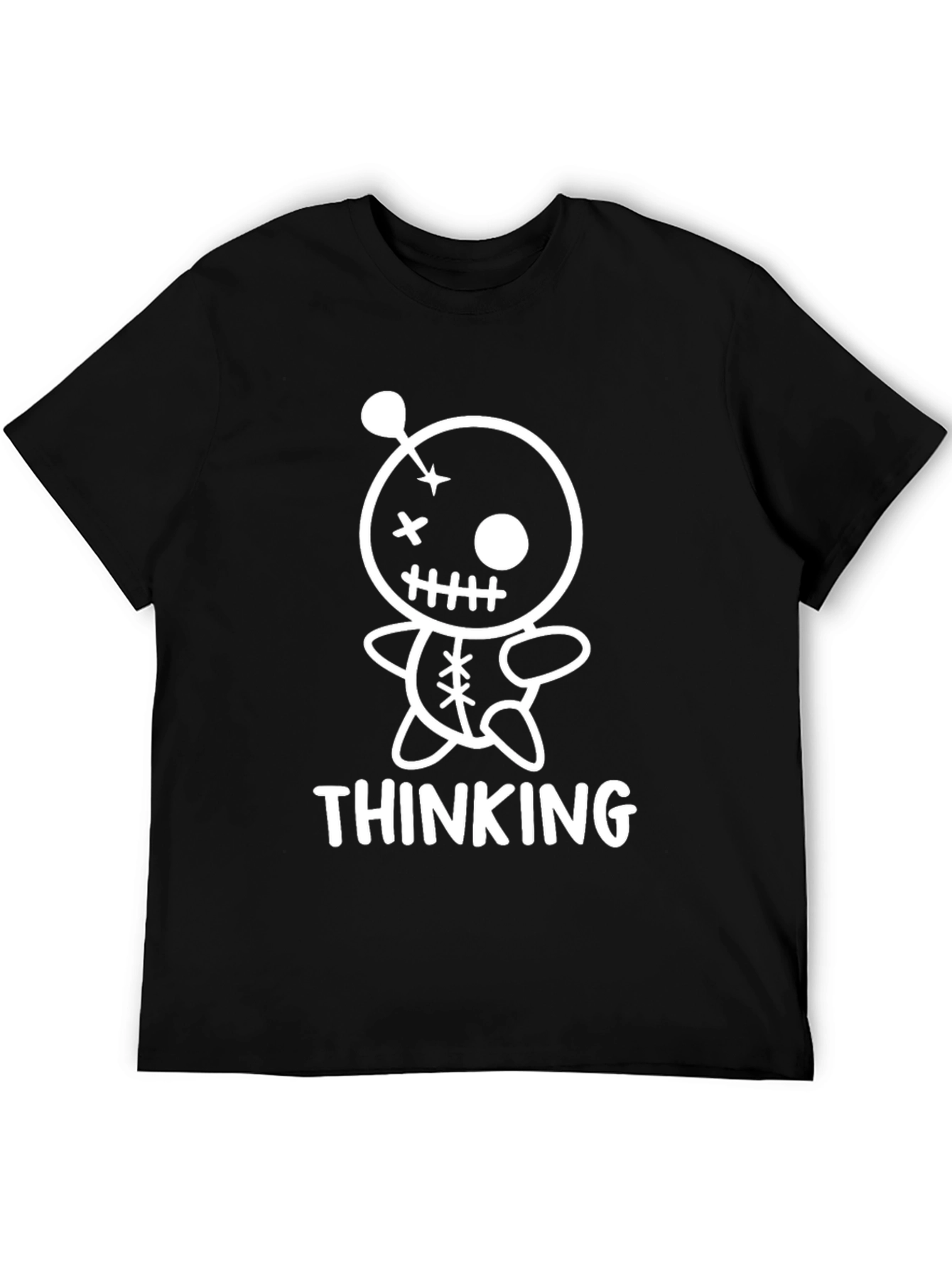 Thinking Voodoo Doll Graphic Tee - Black Cotton Shirt