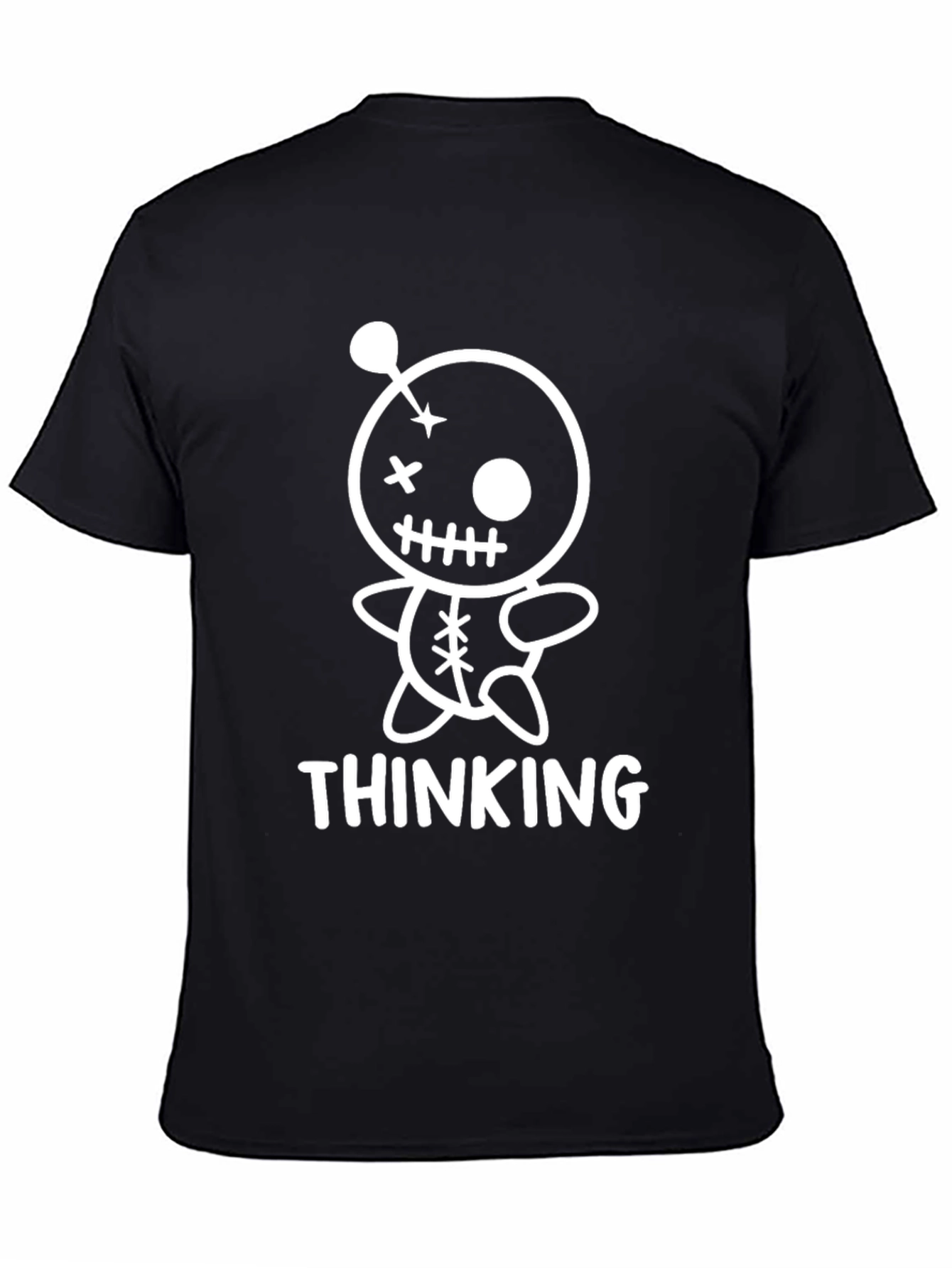 Thinking Voodoo Doll Graphic Tee - Black Cotton Shirt