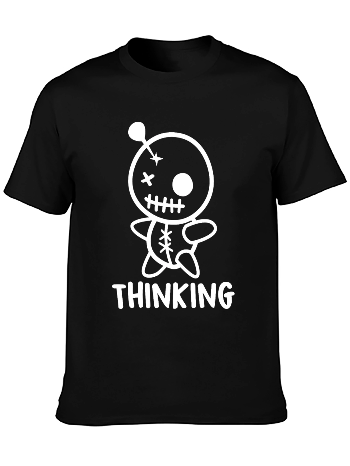 Thinking Voodoo Doll Graphic Tee - Black Cotton Shirt