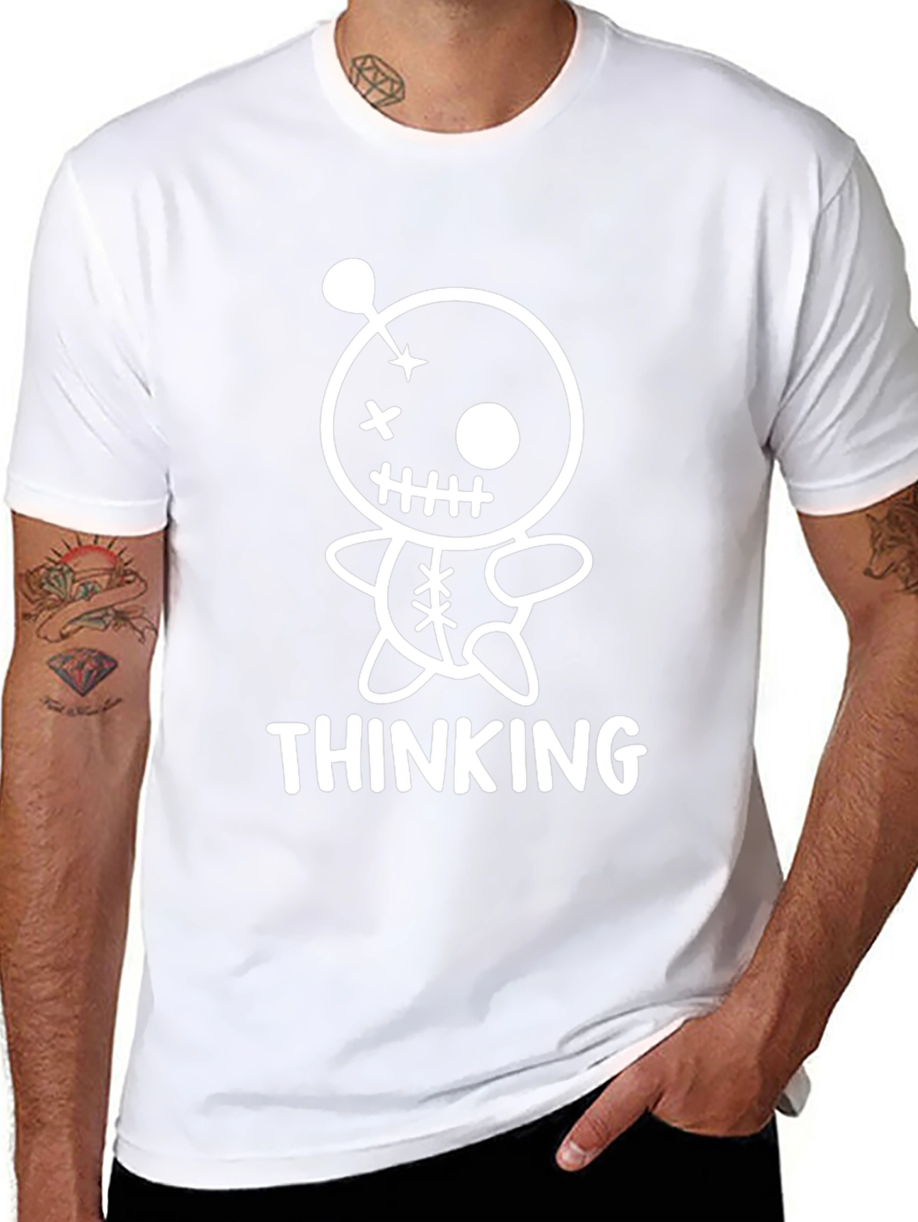 Thinking Voodoo Doll Graphic Tee - Black Cotton Shirt