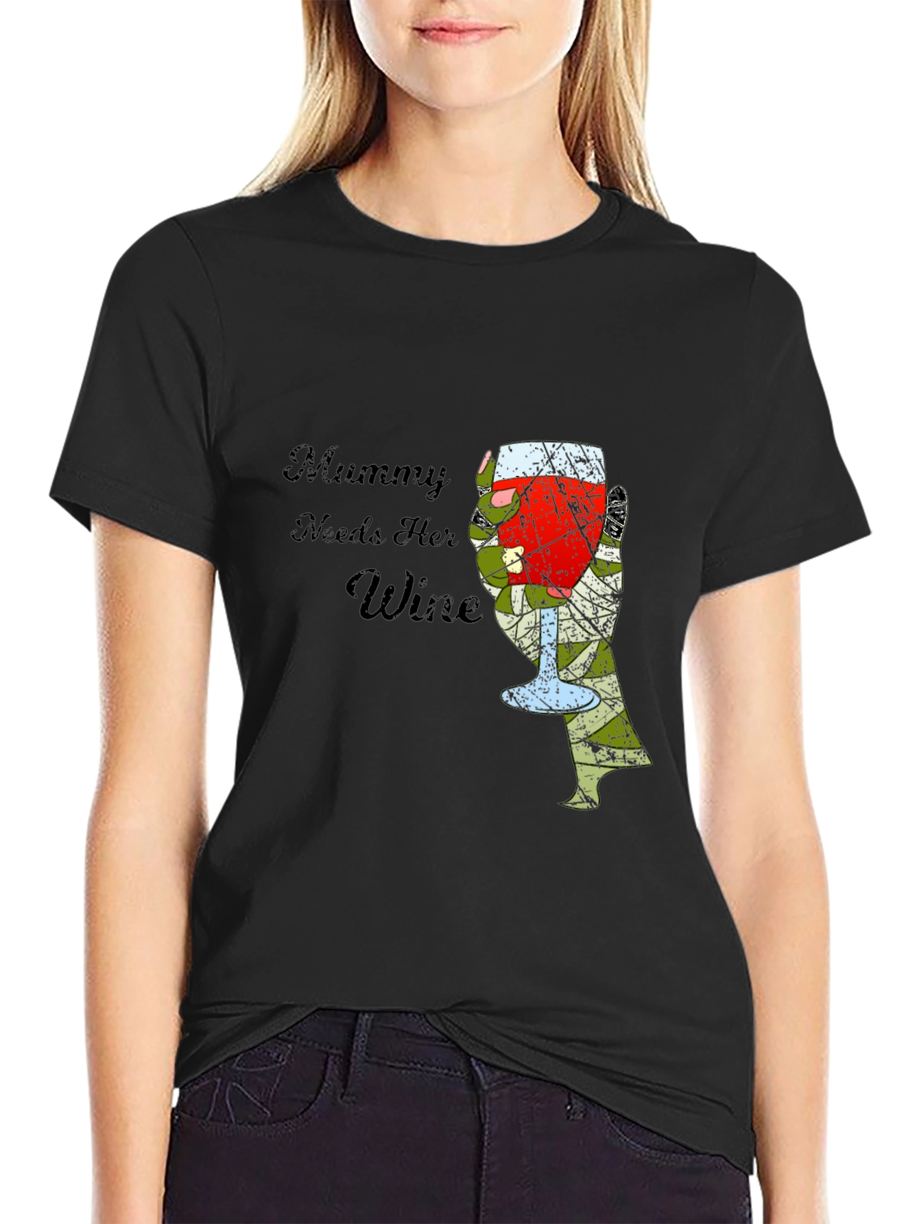 Mummy Needs Wine Graphic T-Shirt - Black