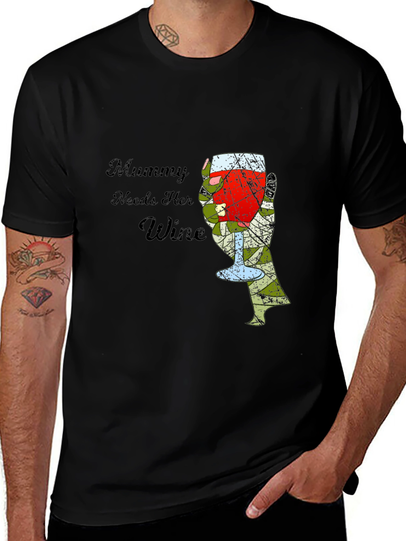 Mummy Needs Wine Graphic T-Shirt - Black