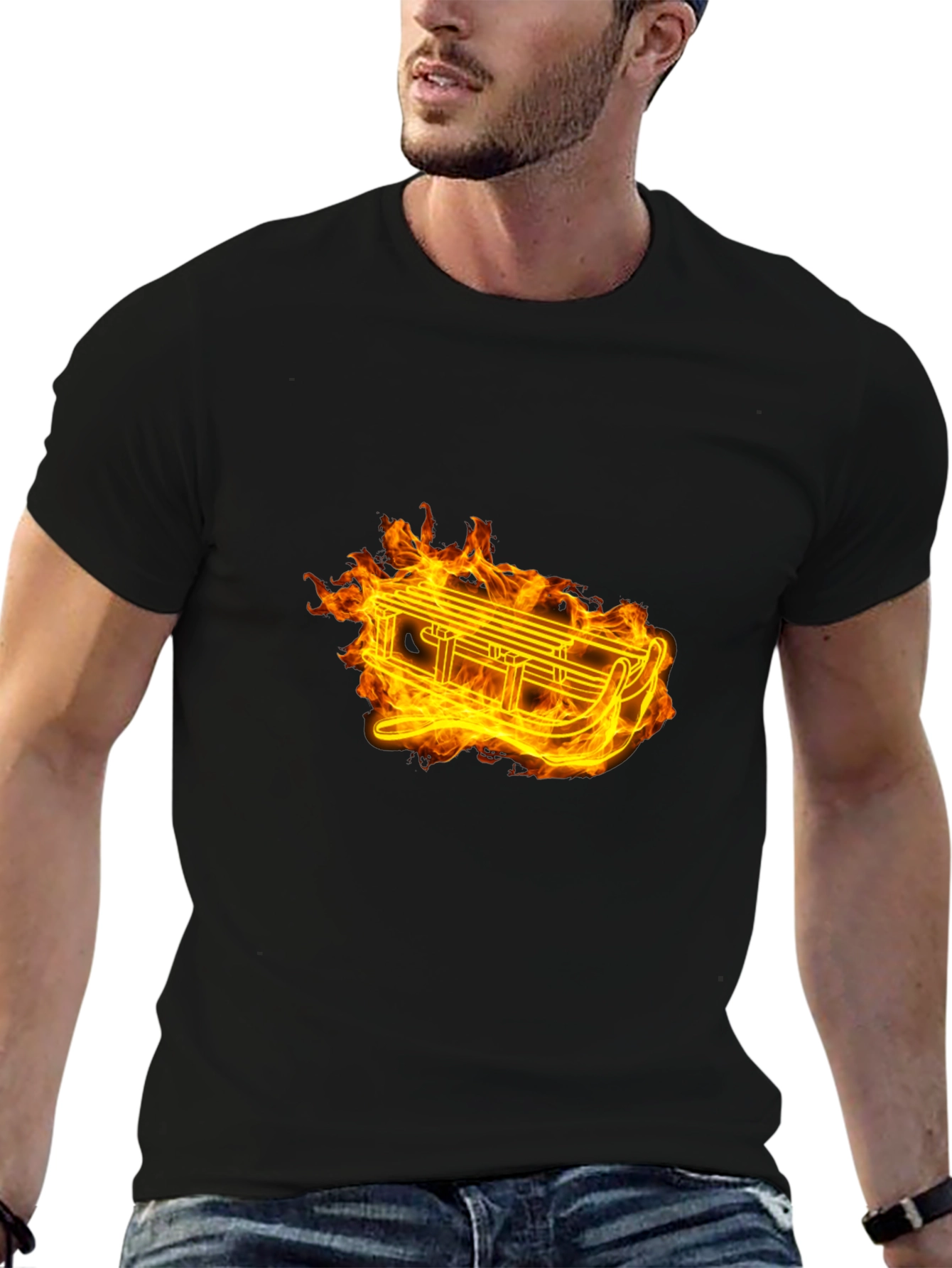 Fiery Sled Graphic Tee - Black Cotton Comfort