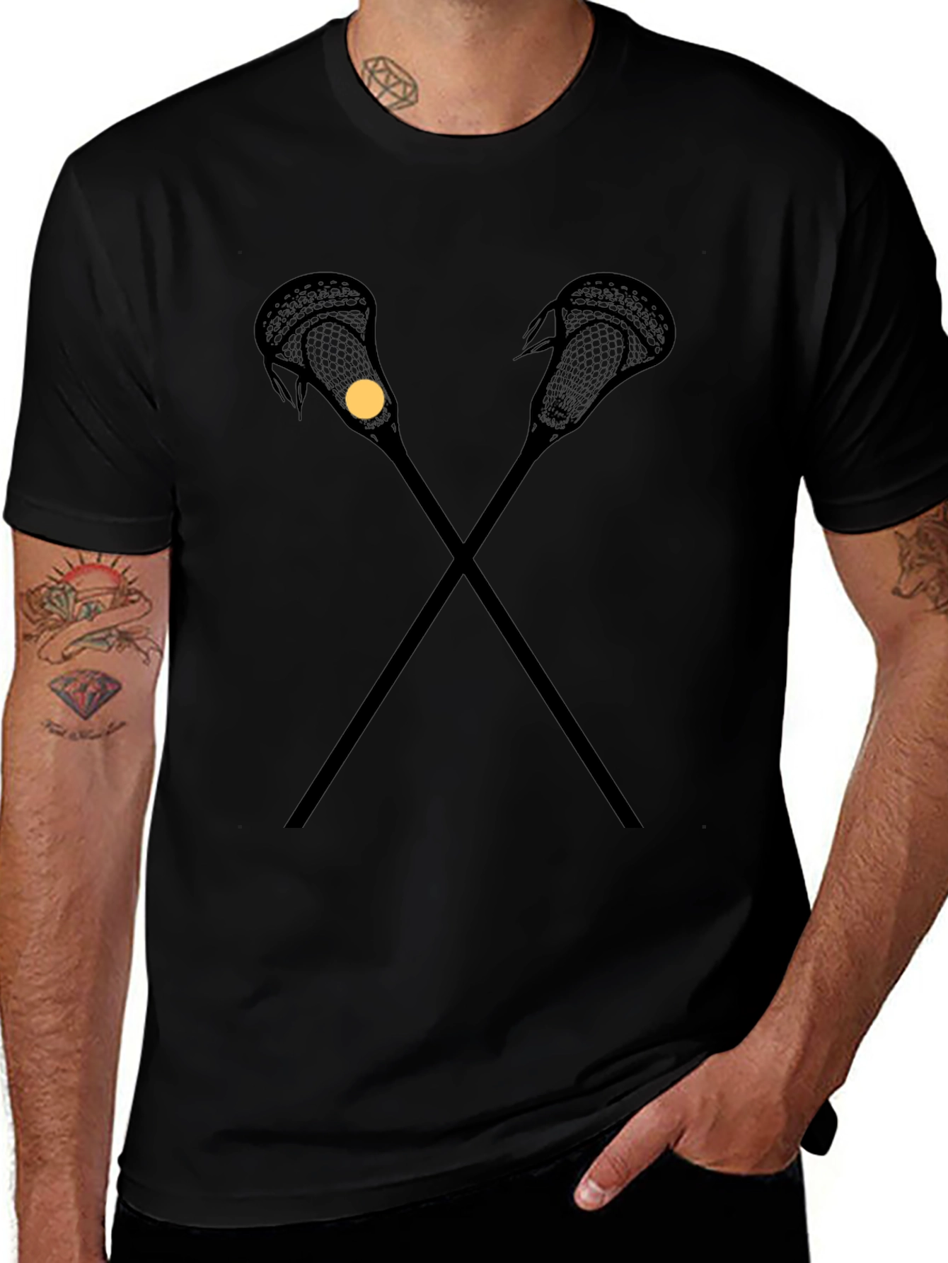 Lacrosse Sticks T-Shirt - Black Cotton Tee