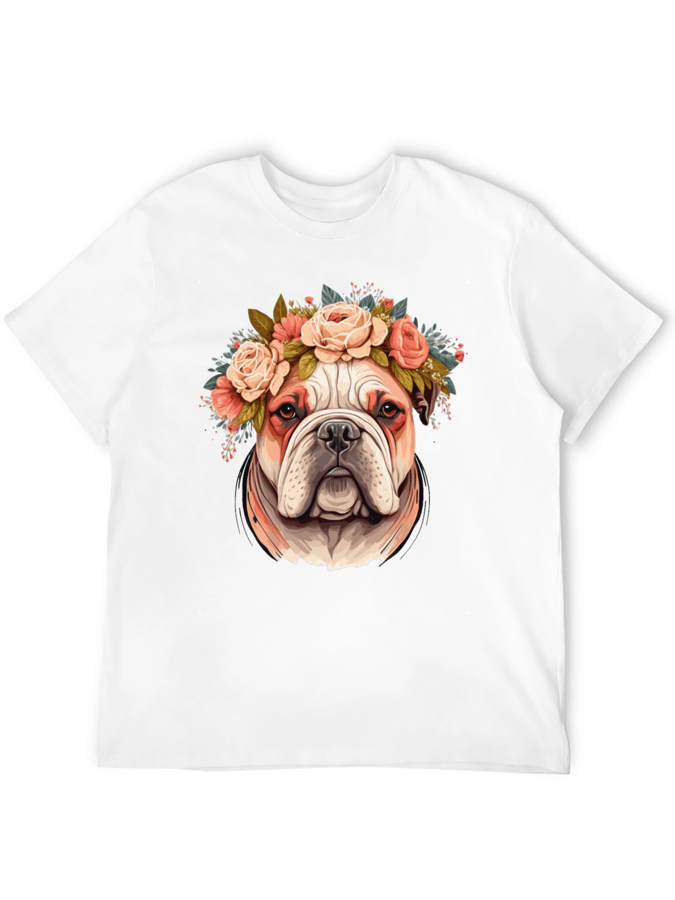 Bulldog Floral Crown T-Shirt - Black