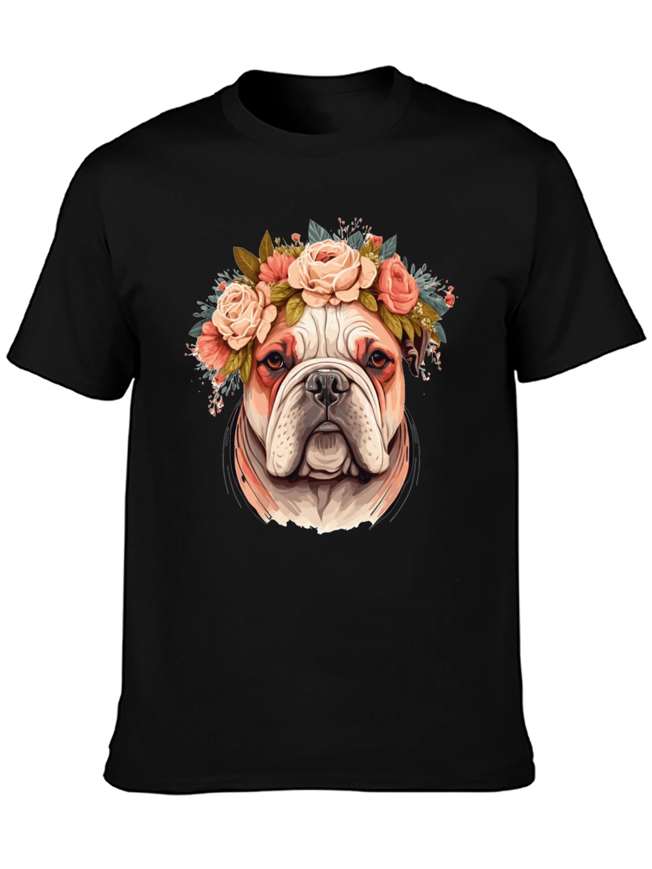 Bulldog Floral Crown T-Shirt - Black