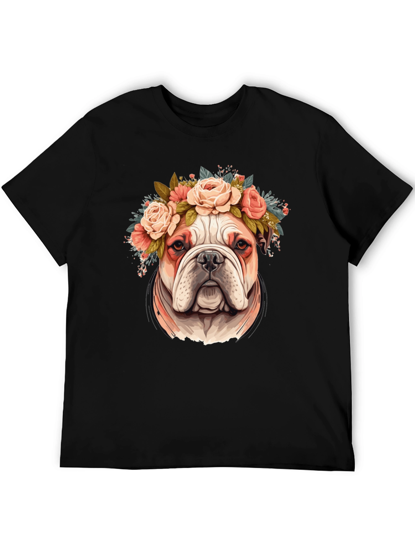 Bulldog Floral Crown T-Shirt - Black
